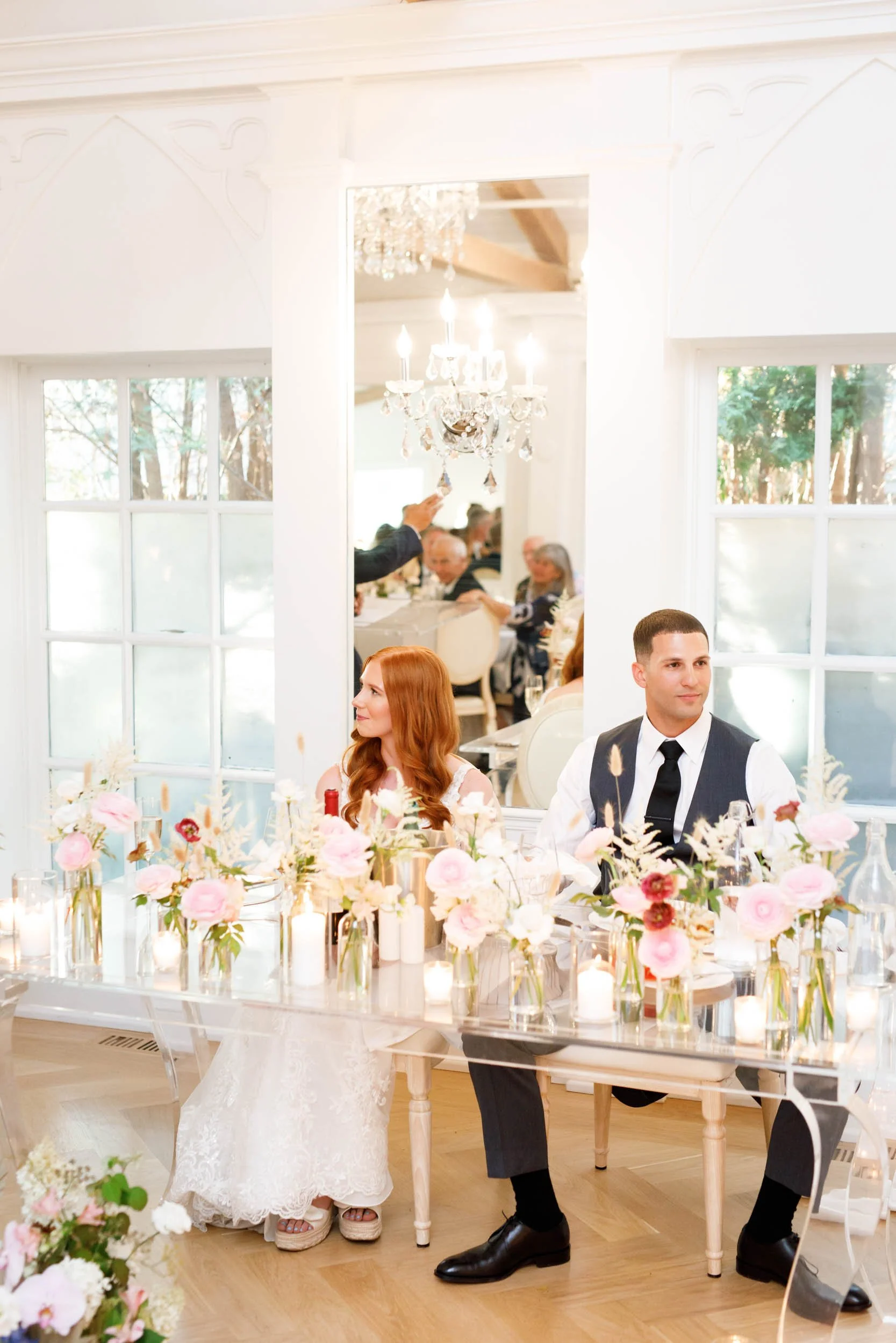 Bride and groom at head table at The Doctor’s House in Kleinburg
