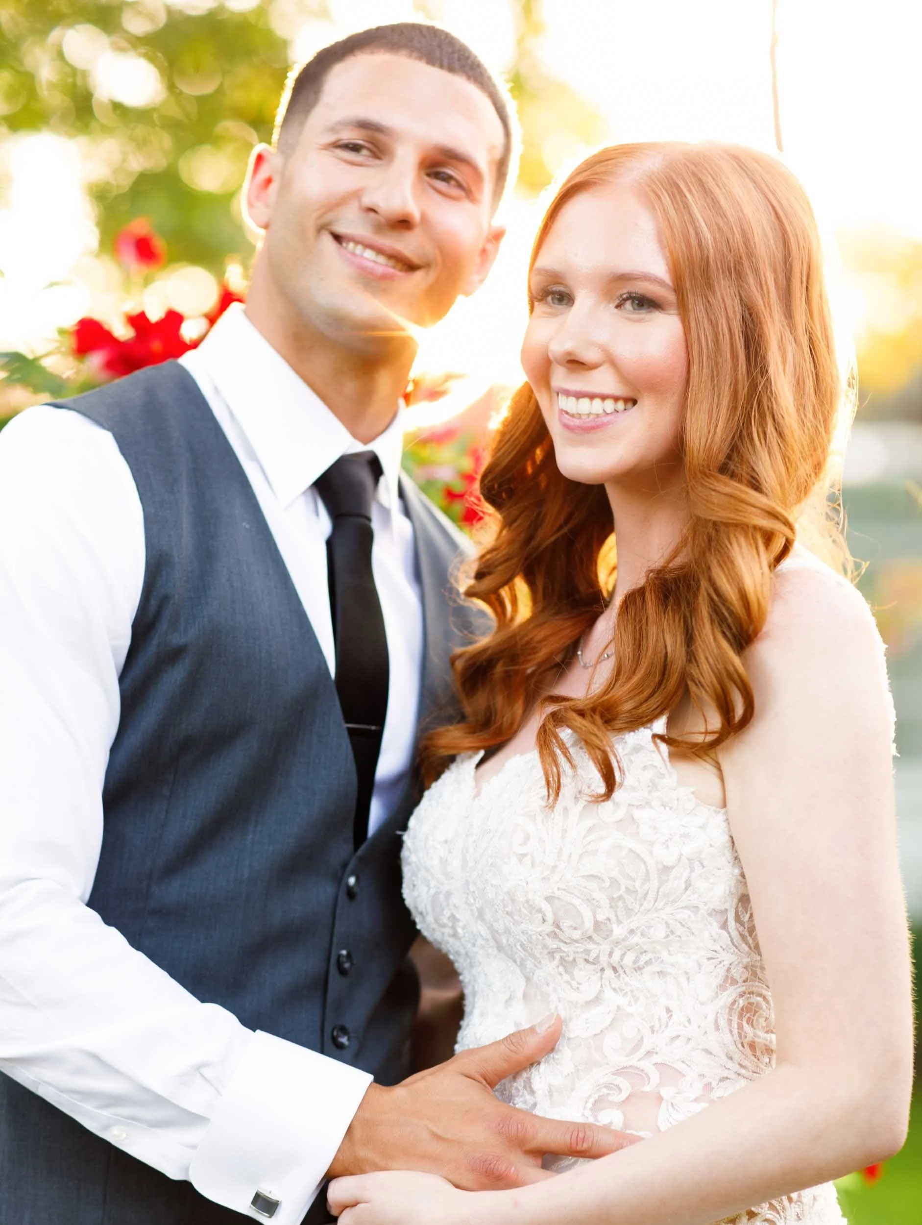 Bride and groom portrait at sunset at The Doctor’s House in Kleinburg, Ontario
