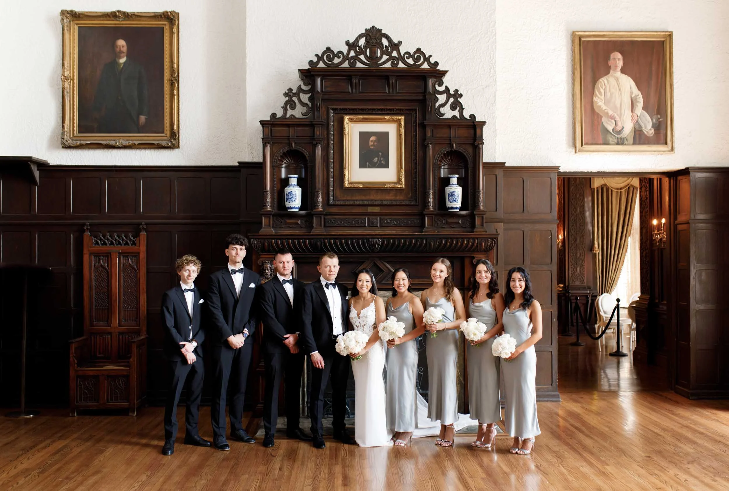 Wedding party in the Casa Loma library