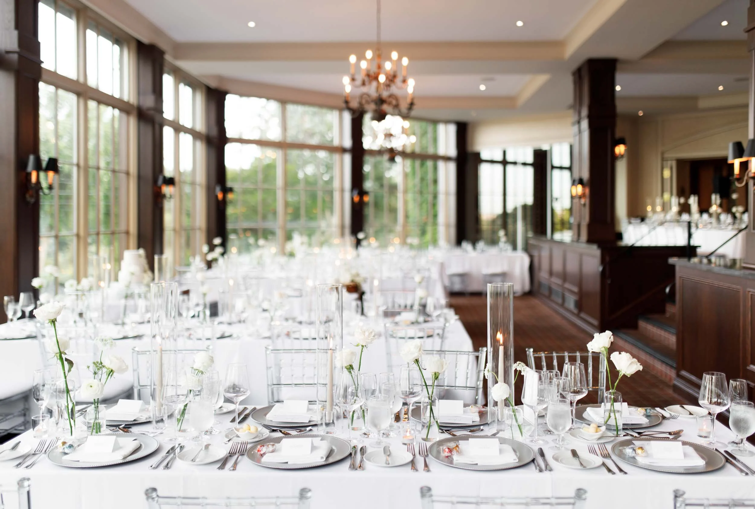 Elegant wedding reception tables set at St. George’s Golf and Country Club in Toronto