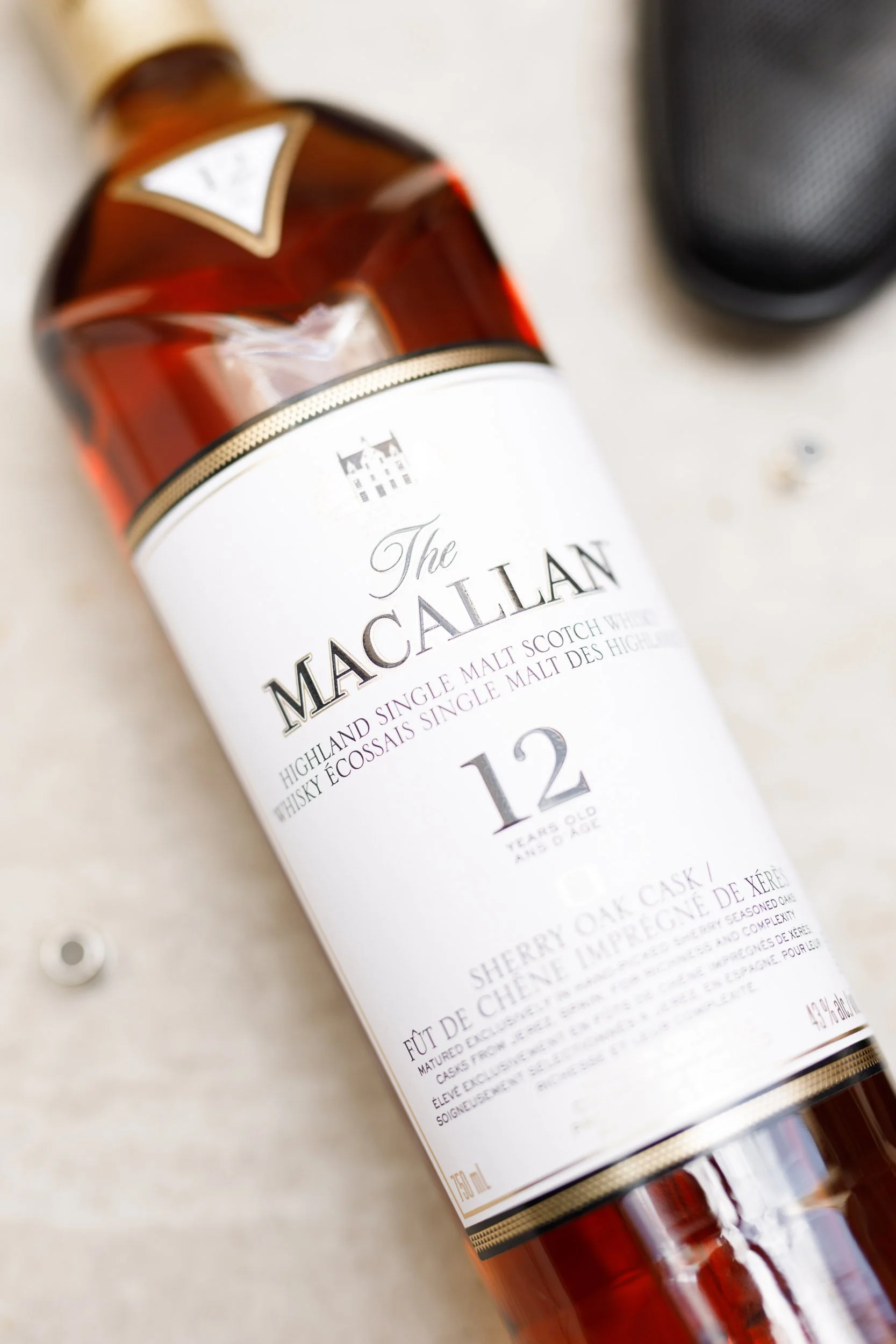 Bottle of Macallan whisky from a groom’s getting ready room at the Pearle Hotel in Burlington Ontario