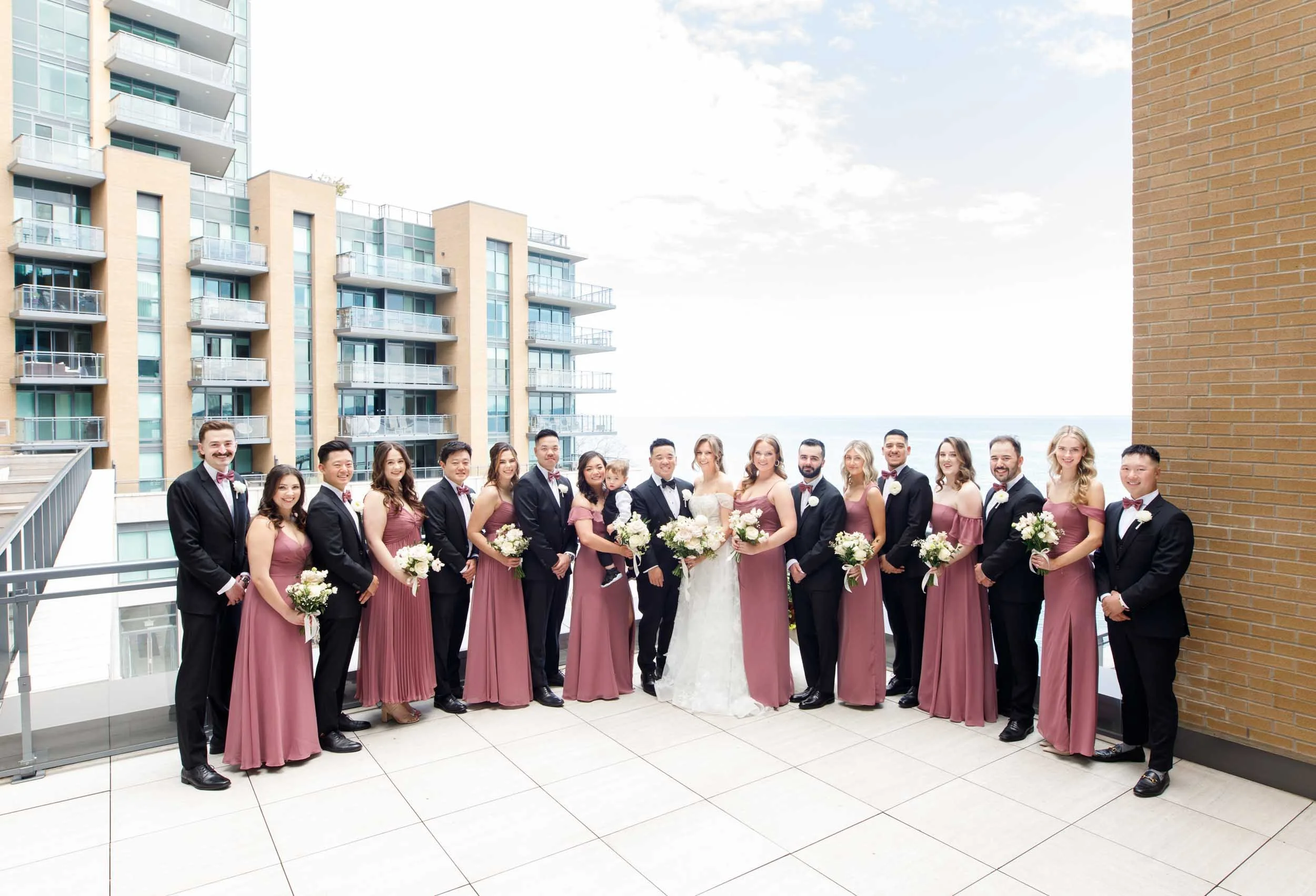 Wedding party on the waterfront terrace at the Pearle Hotel in Burlington Ontario