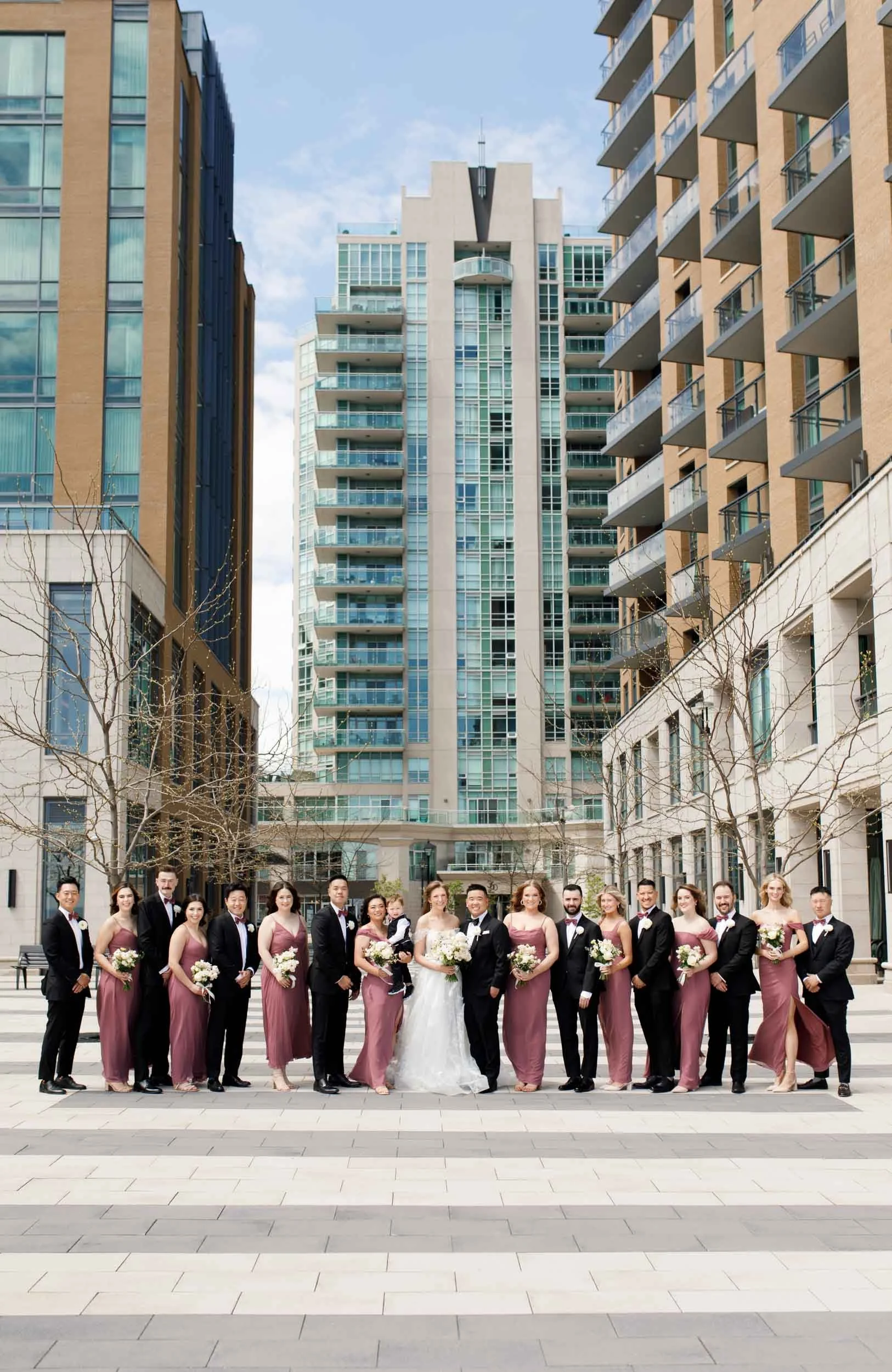 Wedding party lined up in front of the Pearle Hotel in Burlington Ontario