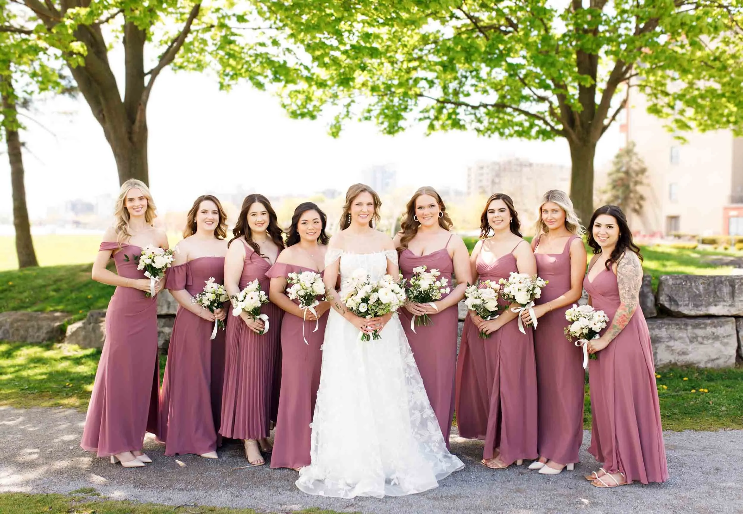 Bridal party group photo at the Pearle Hotel in Burlington Ontario