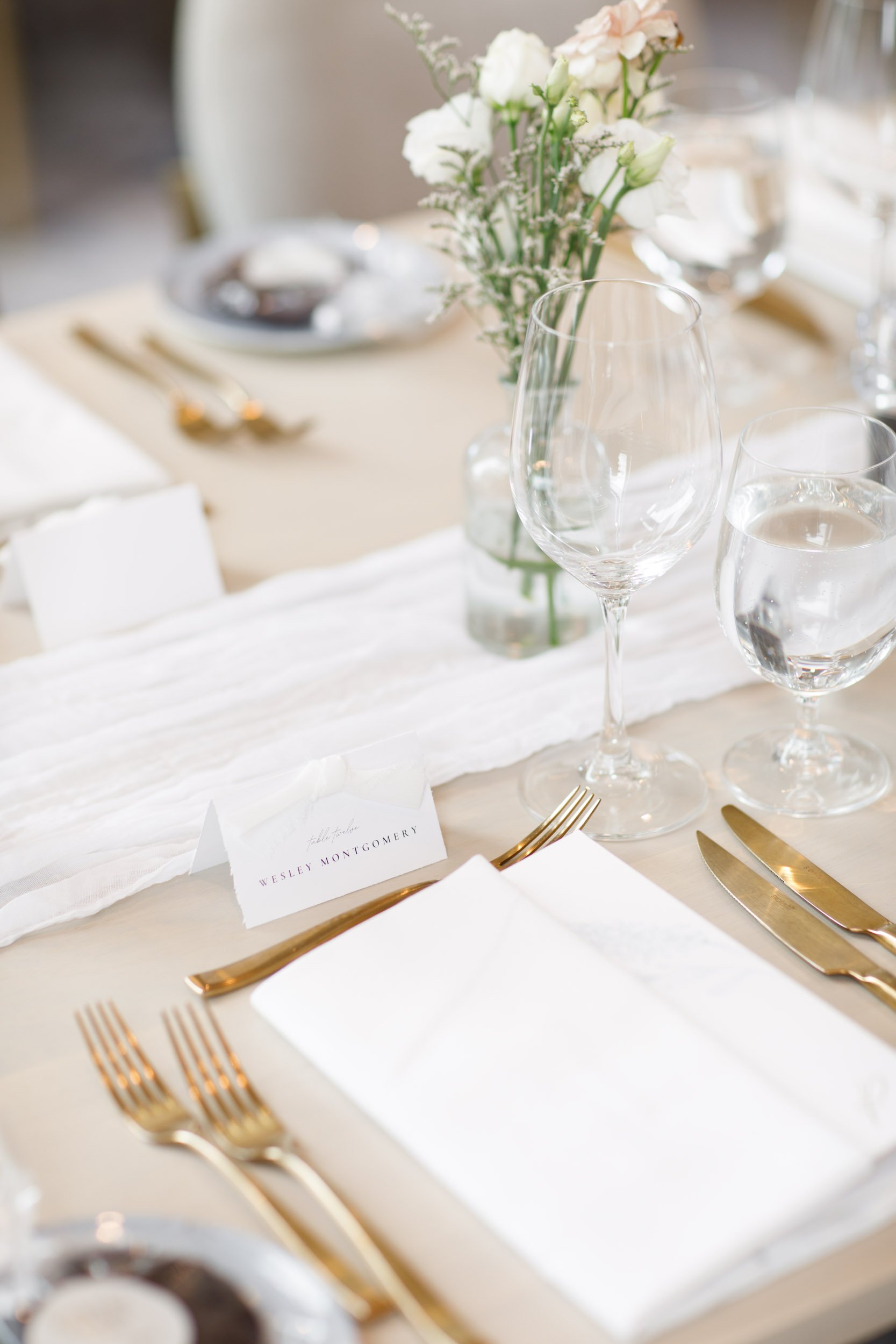 Wedding reception table details at the Pearle Hotel in Burlington Ontario
