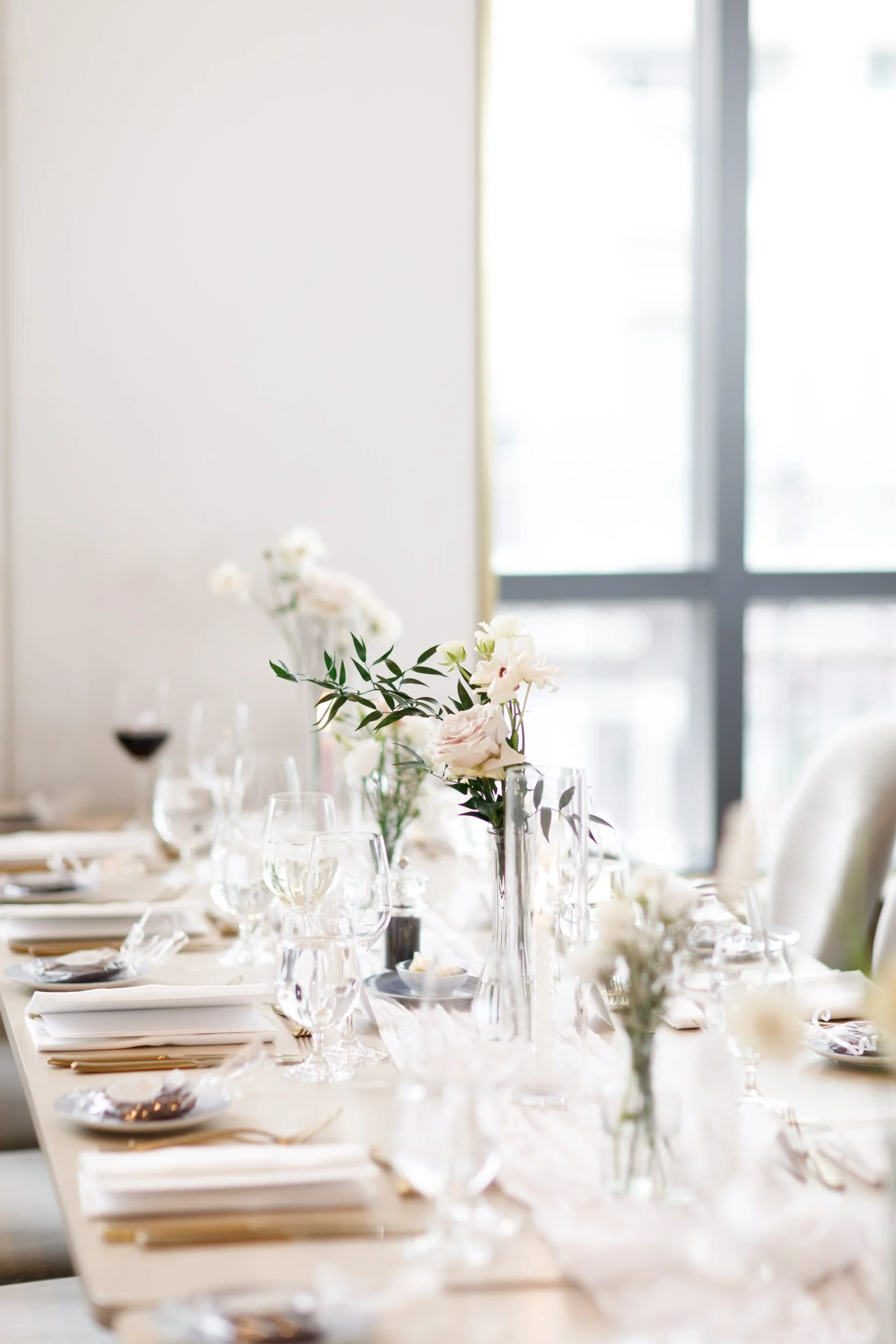Wedding reception table setting at the Pearle Hotel in Burlington Ontario
