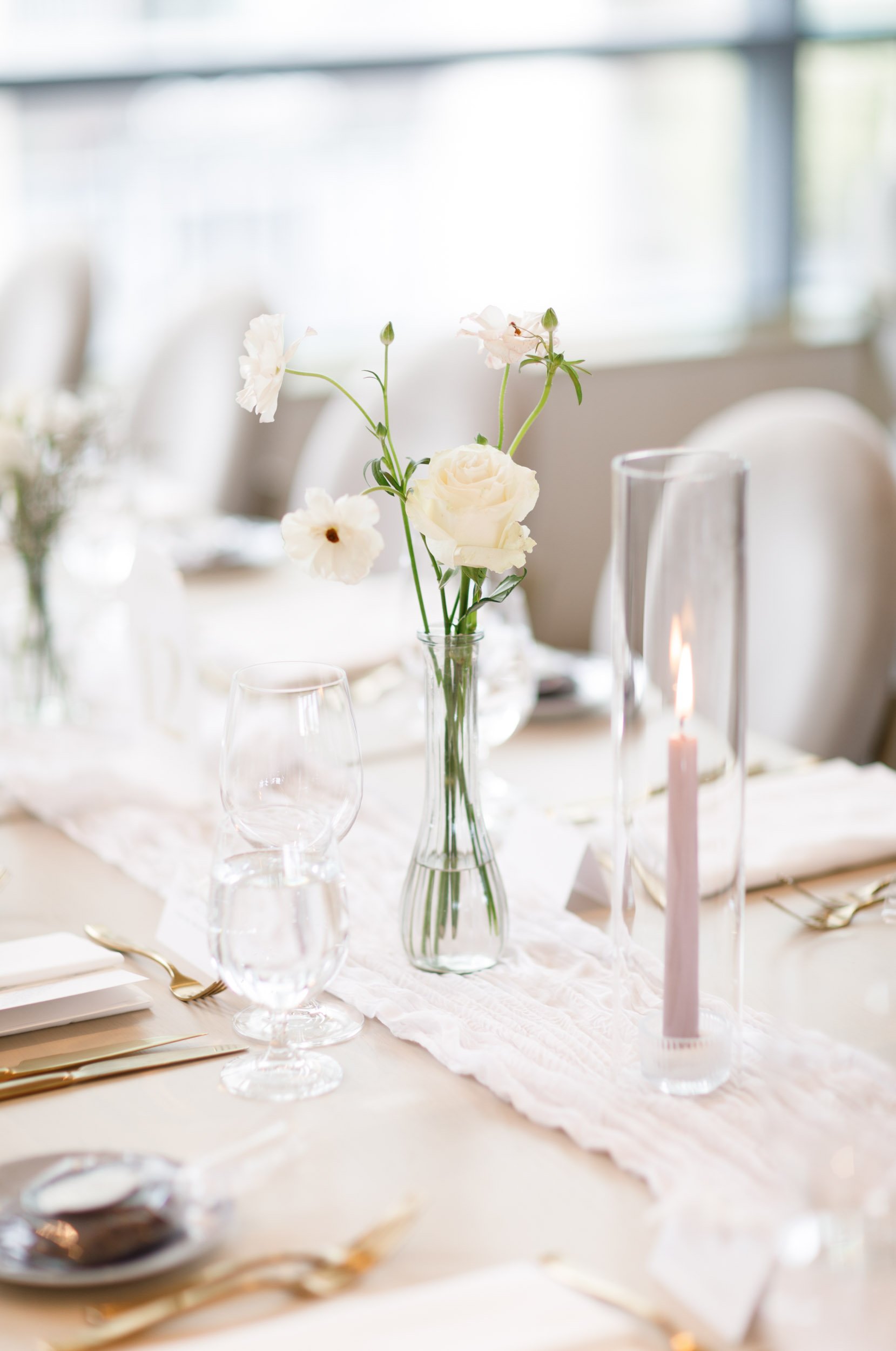 Wedding reception table setting at the Pearle Hotel in Burlington Ontario