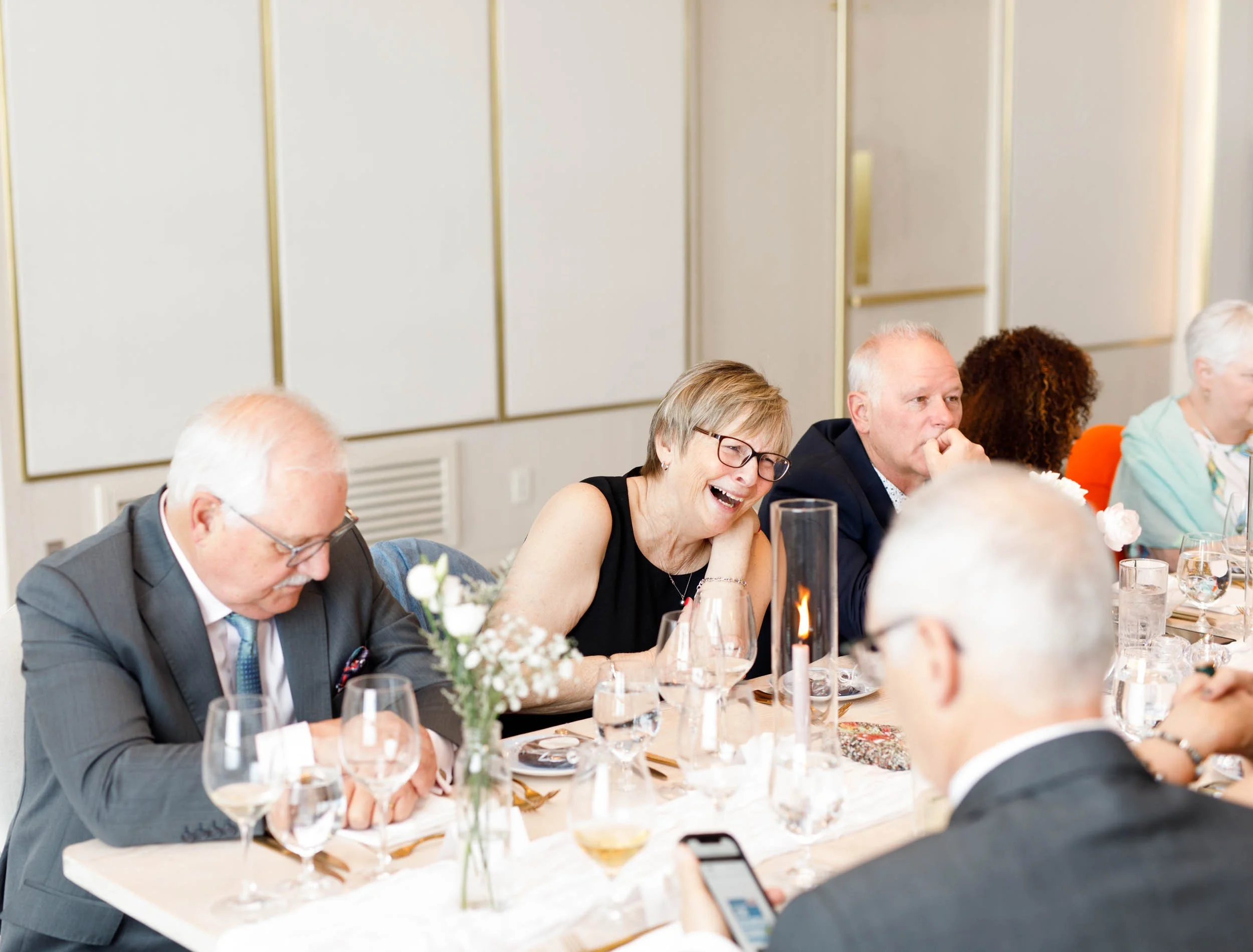 Wedding guests seated at tables during the Pearle Hotel reception in Burlington Ontario