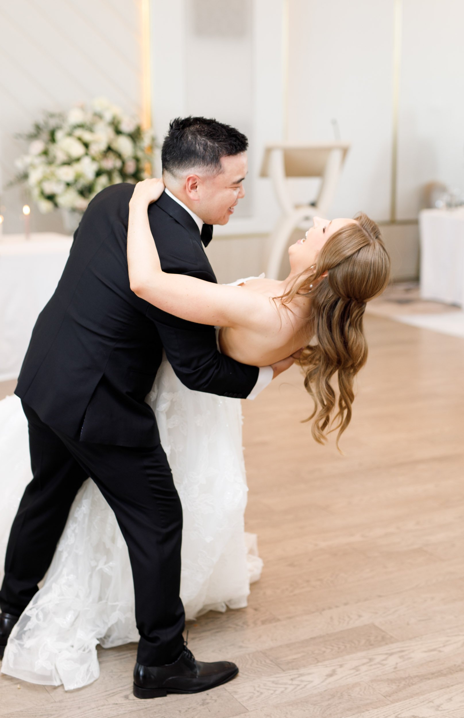 Bride and groom dancing together at the Pearle Hotel in Burlington Ontario