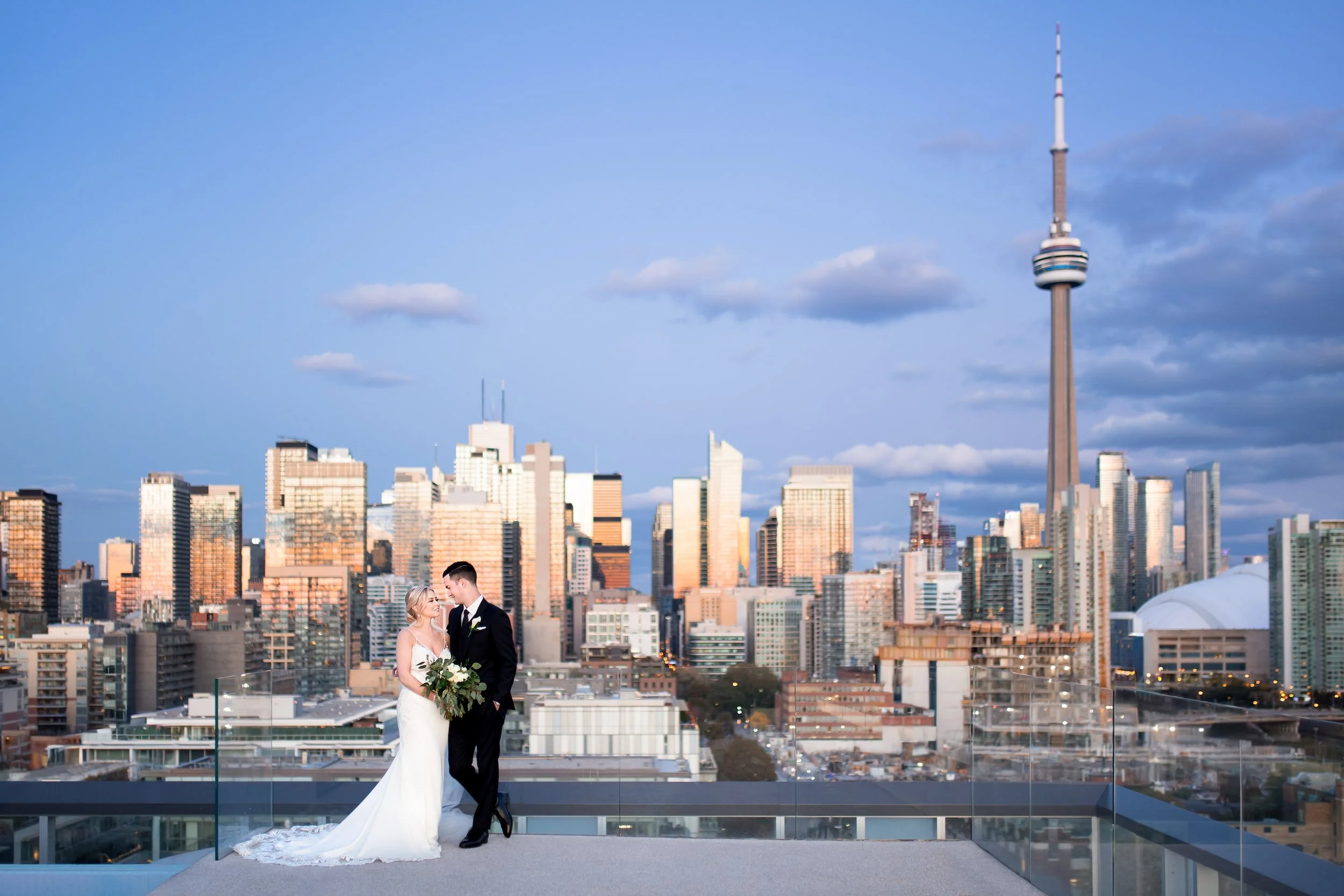 Wedding portrait overlooking the Toronto skyline from the rooftop of One Hotel Toronto (Copy)