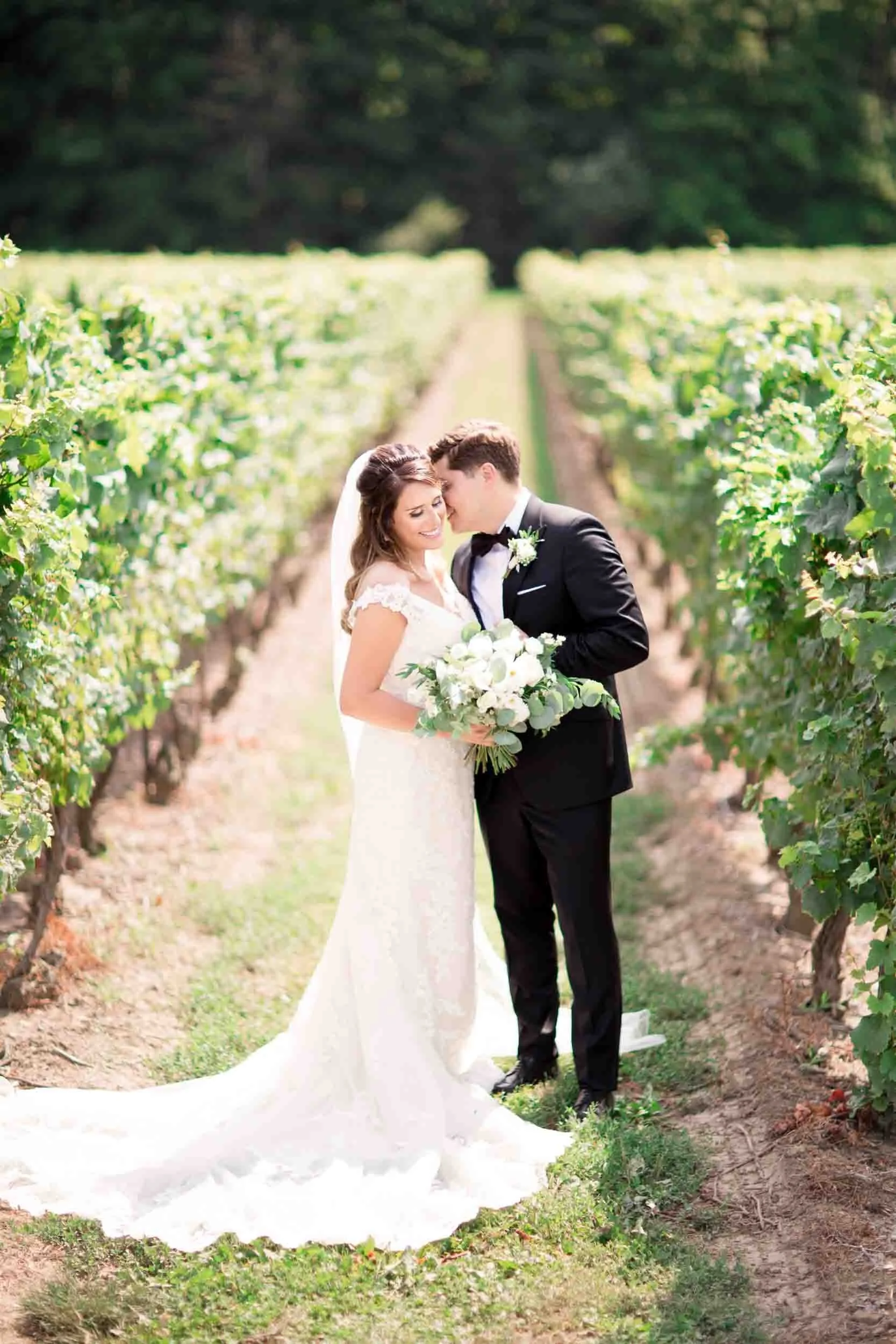 Bride and groom embracing in the vineyard at a Balls Falls wedding in Lincoln, Ontario (Copy)