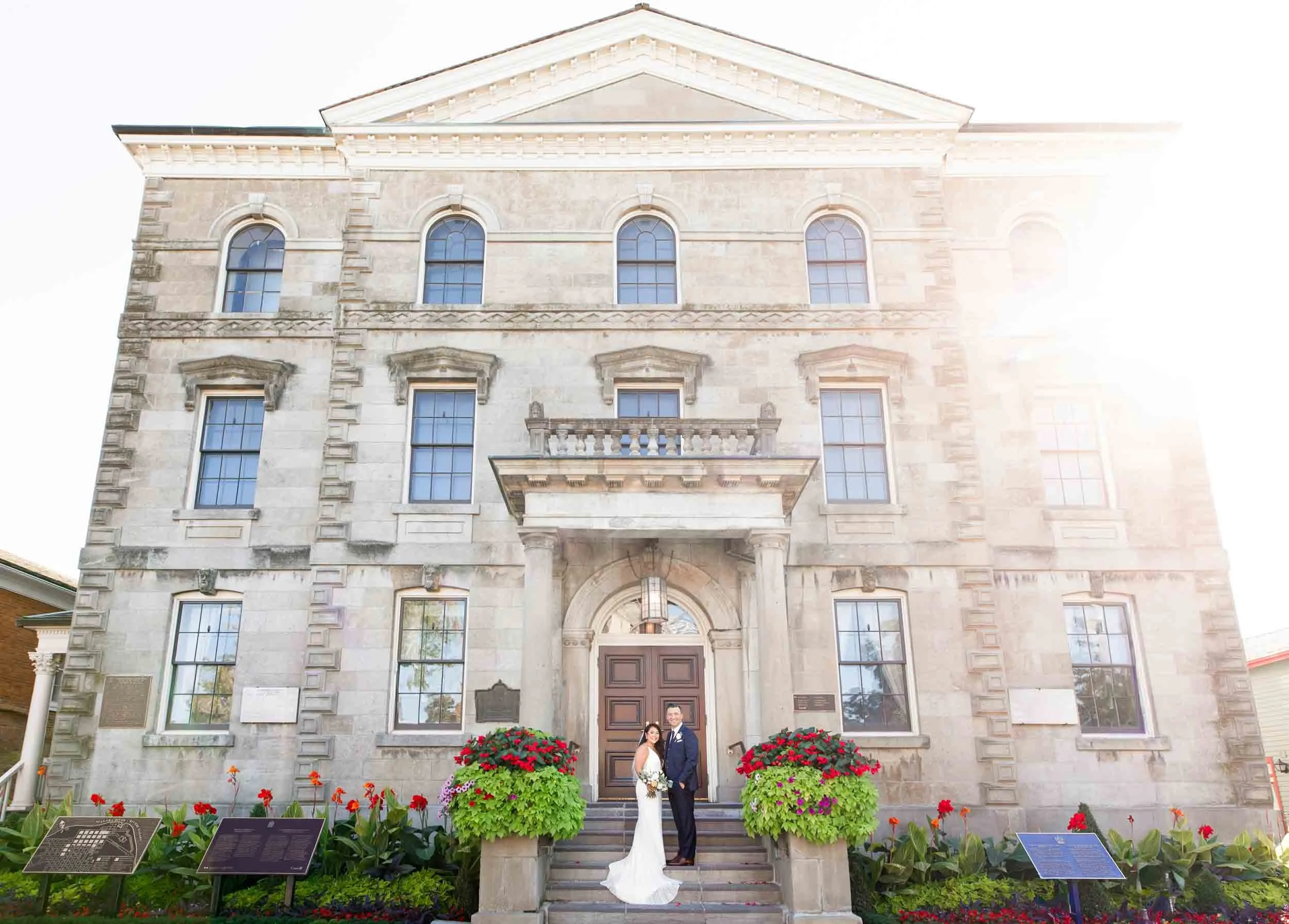 Sunlit facade of the Old Court House wedding venue in Niagara-on-the-Lake (Copy)