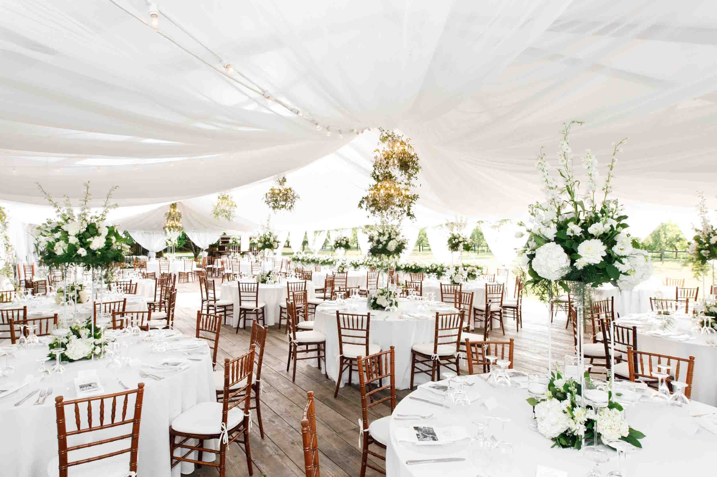 Elegant white tent reception setup at Kurtz Orchards wedding (Copy)