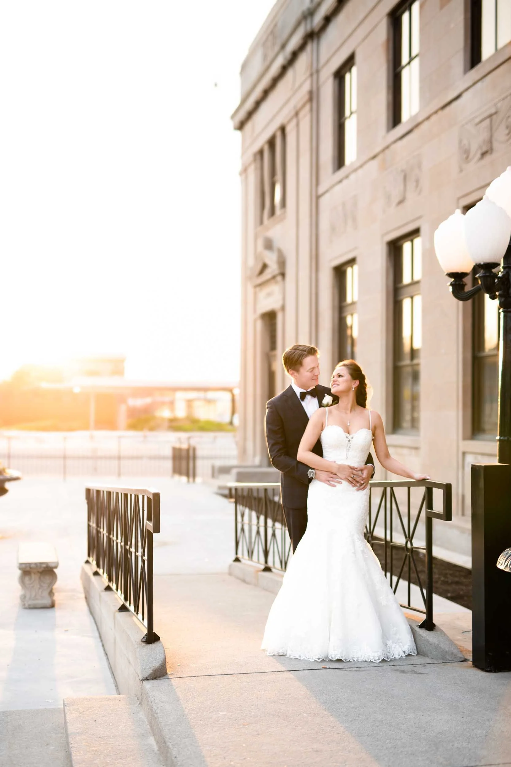 Bride and groom portrait at sunset outside LIUNA Station in downtown Hamilton (Copy)
