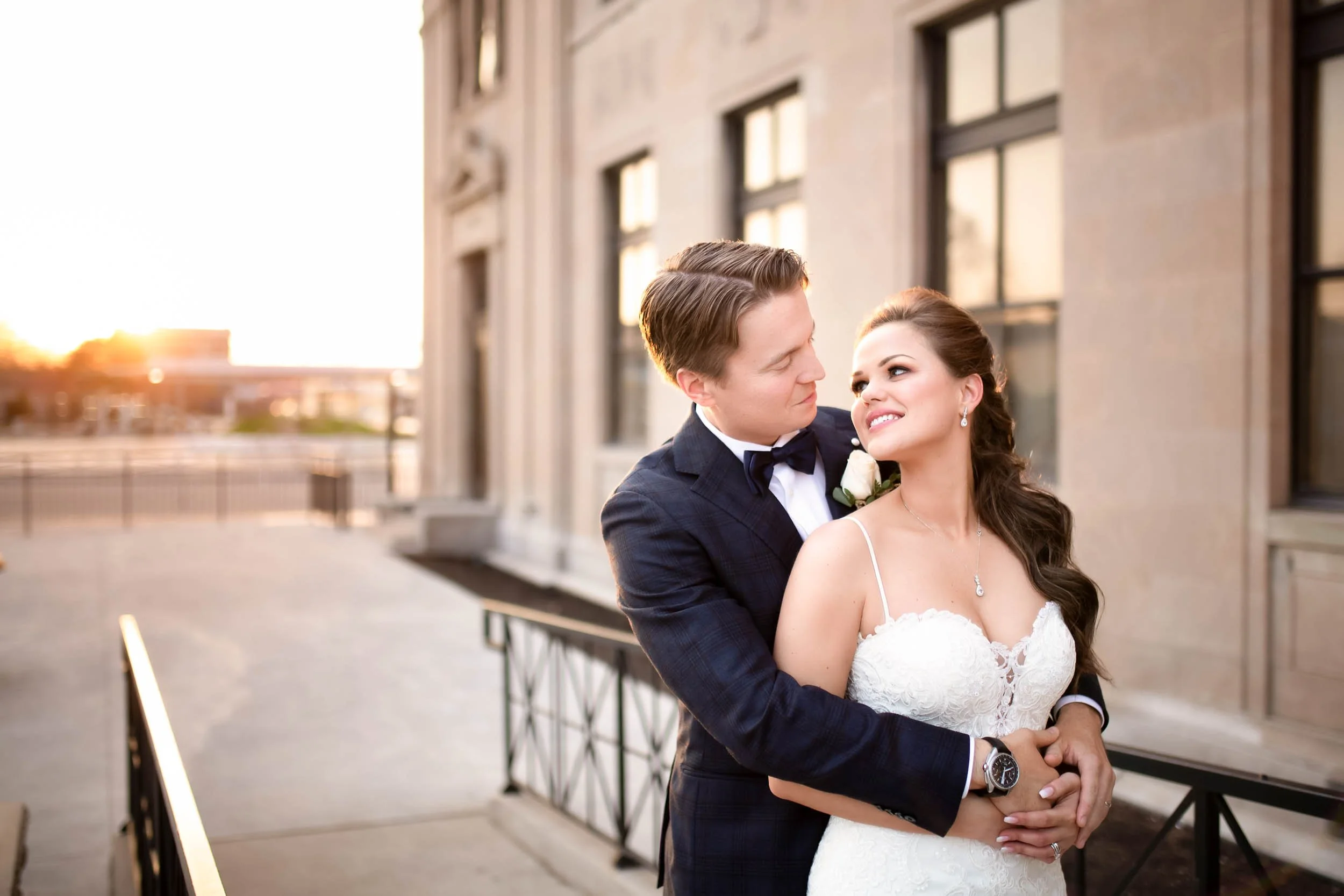 Bride standing in arched doorway at LIUNA Station wedding in Hamilton (Copy)