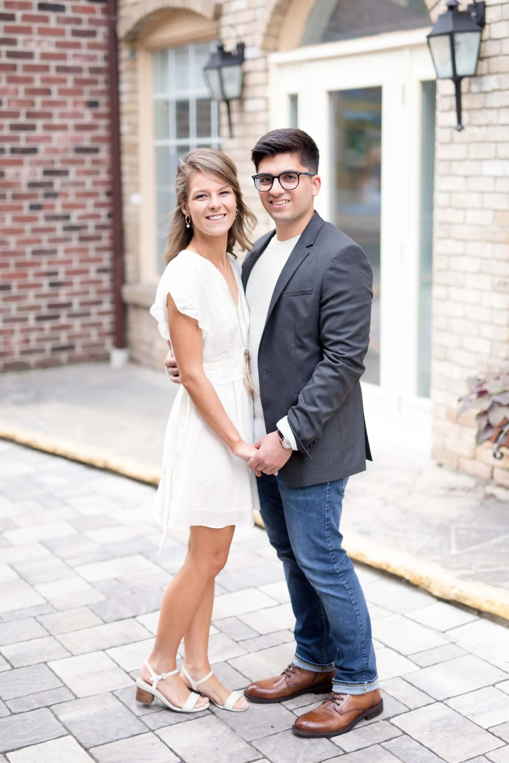 Engagement portrait in Village Square courtyard in Burlington (Copy)