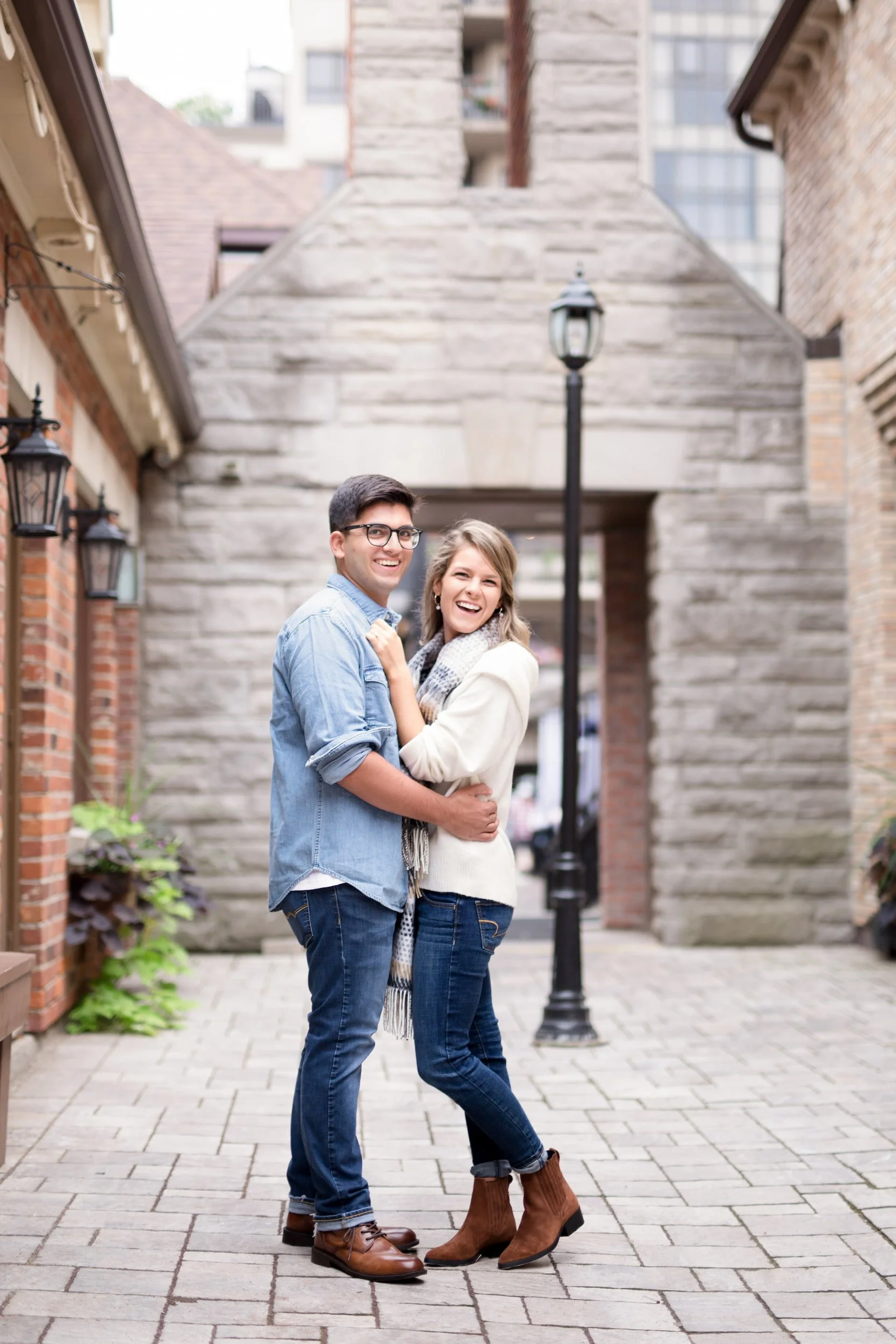 Engagement portrait in Village Square courtyard in Burlington, Ontario (Copy)