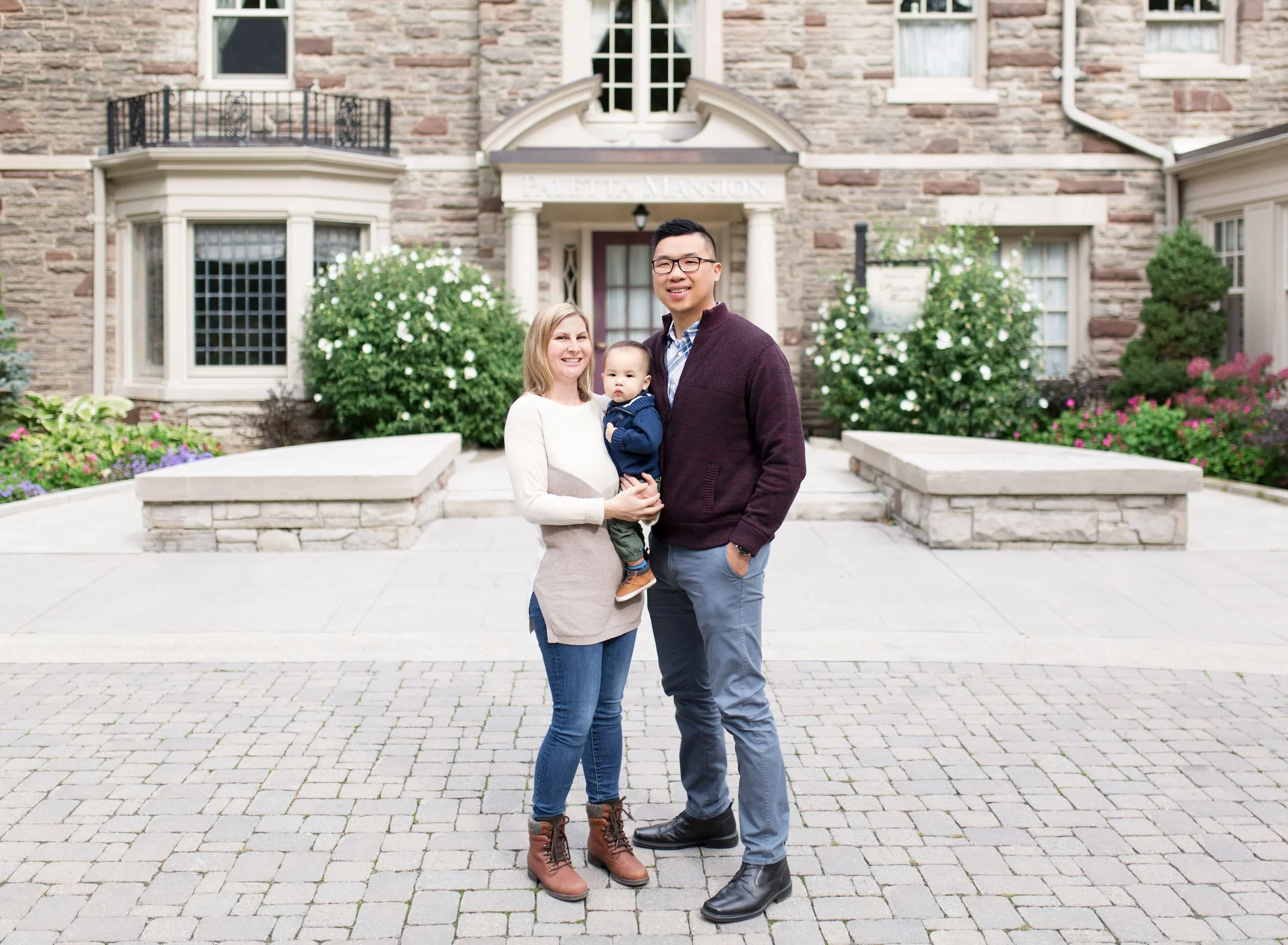 Family portrait outside Paletta Mansion entrance in Burlington (Copy)