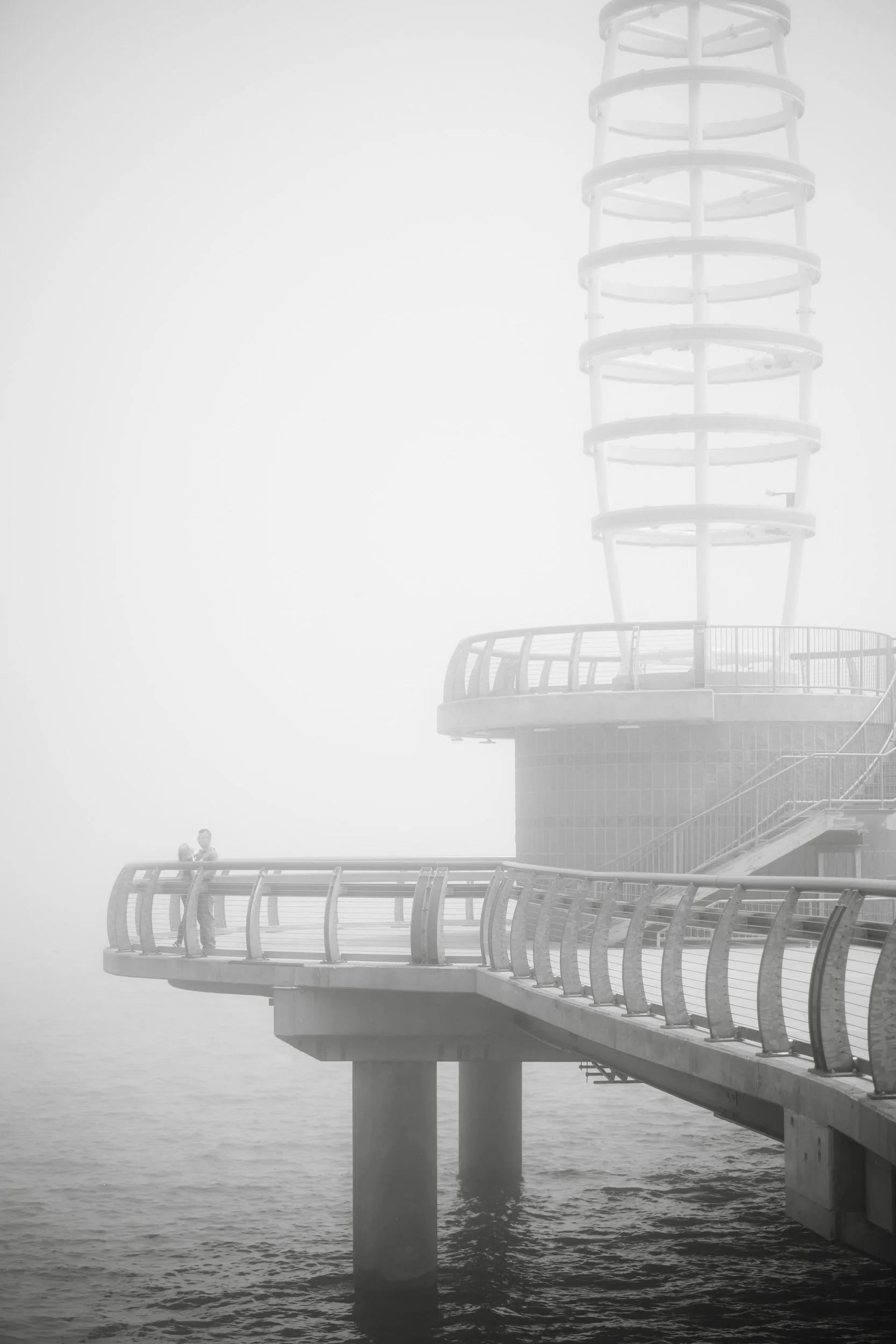 Black and white portrait at Spencer Smith Park pier in Burlington, Ontario (Copy)
