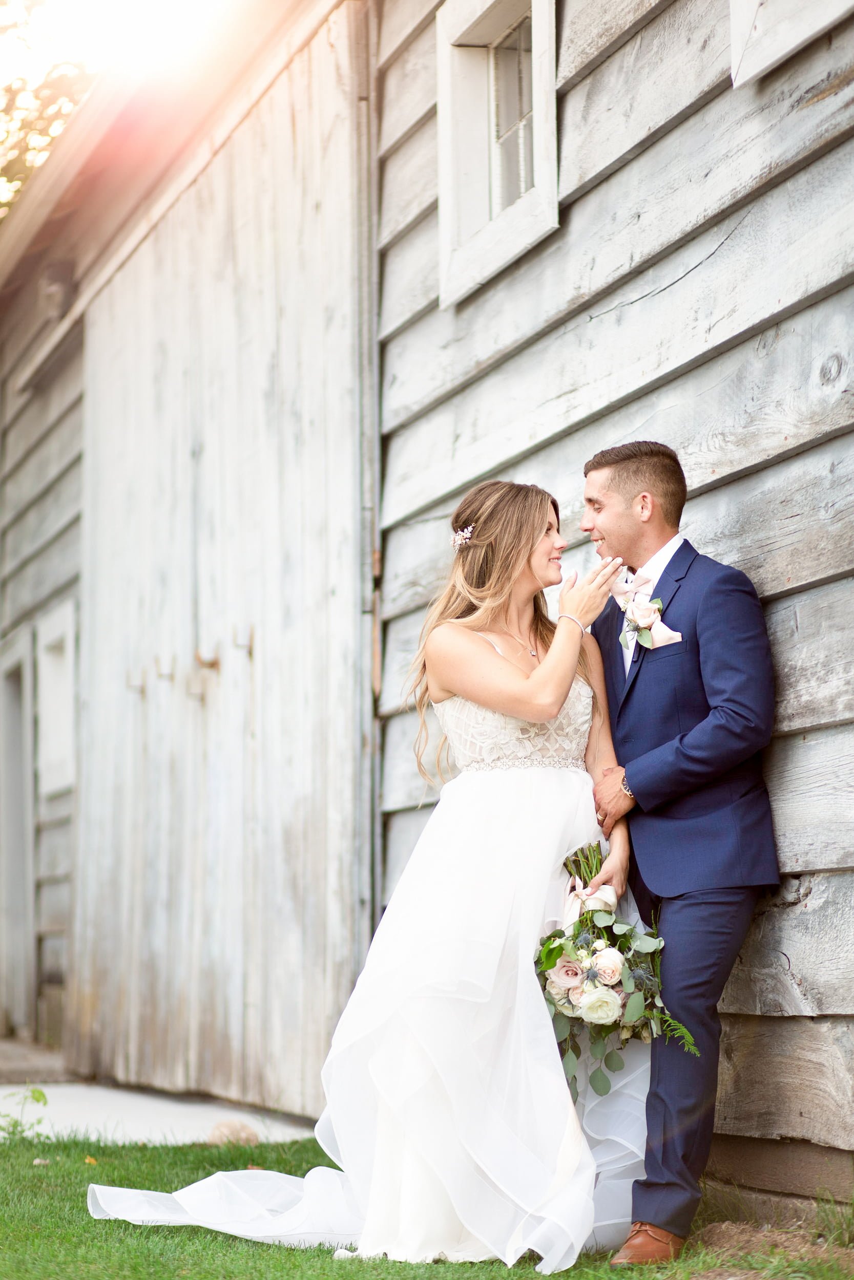 Bride and groom sharing an intimate moment during wedding portraits at Roseville Estate Winery in Cambridge, Ontario (Copy)