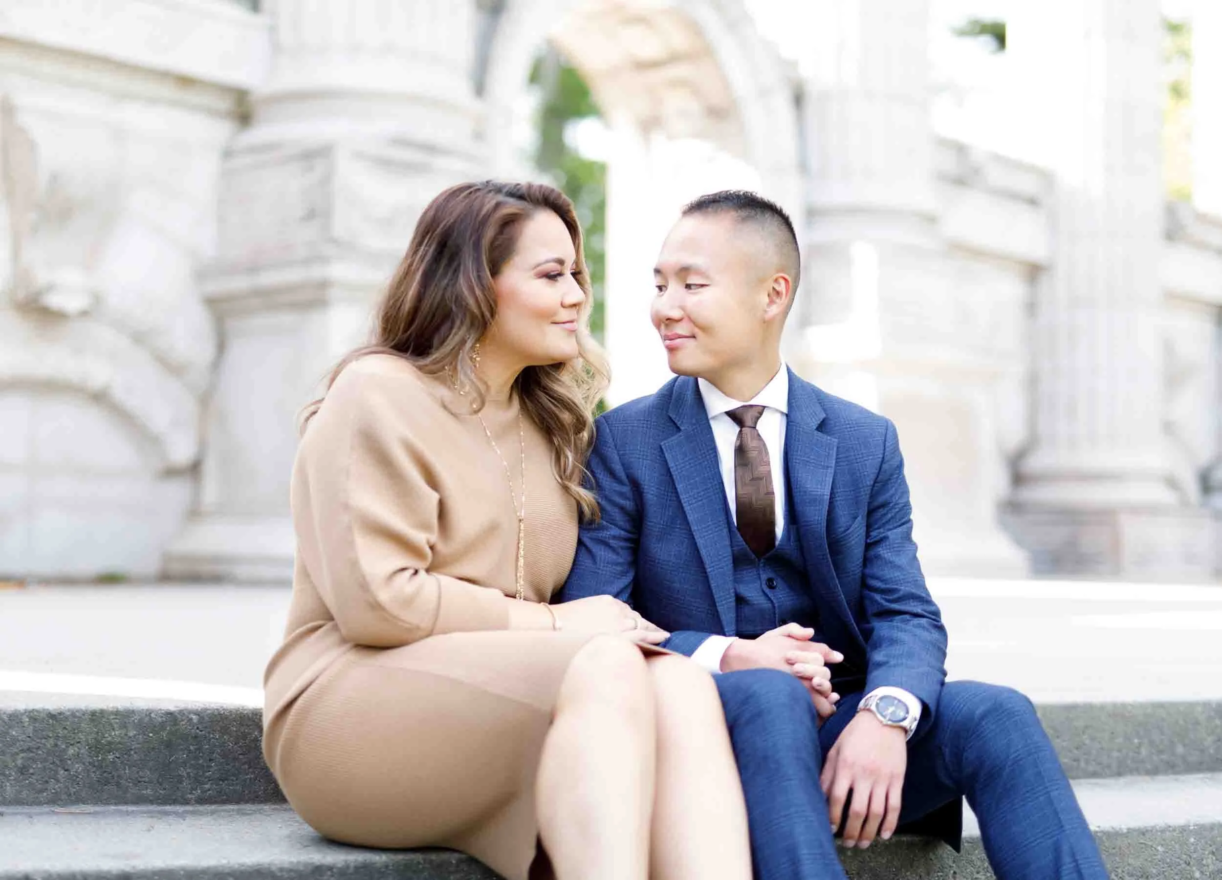 Engagement session on Guild Inn Estate steps