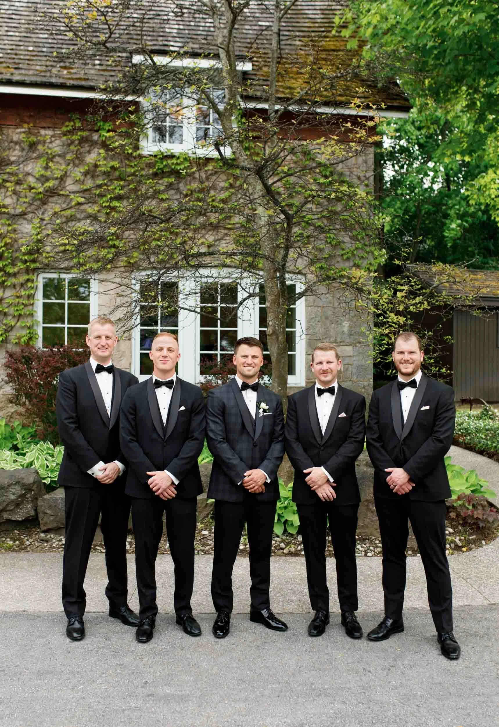 Groomsmen portrait at the Ancaster Mill in Ancaster, Ontario