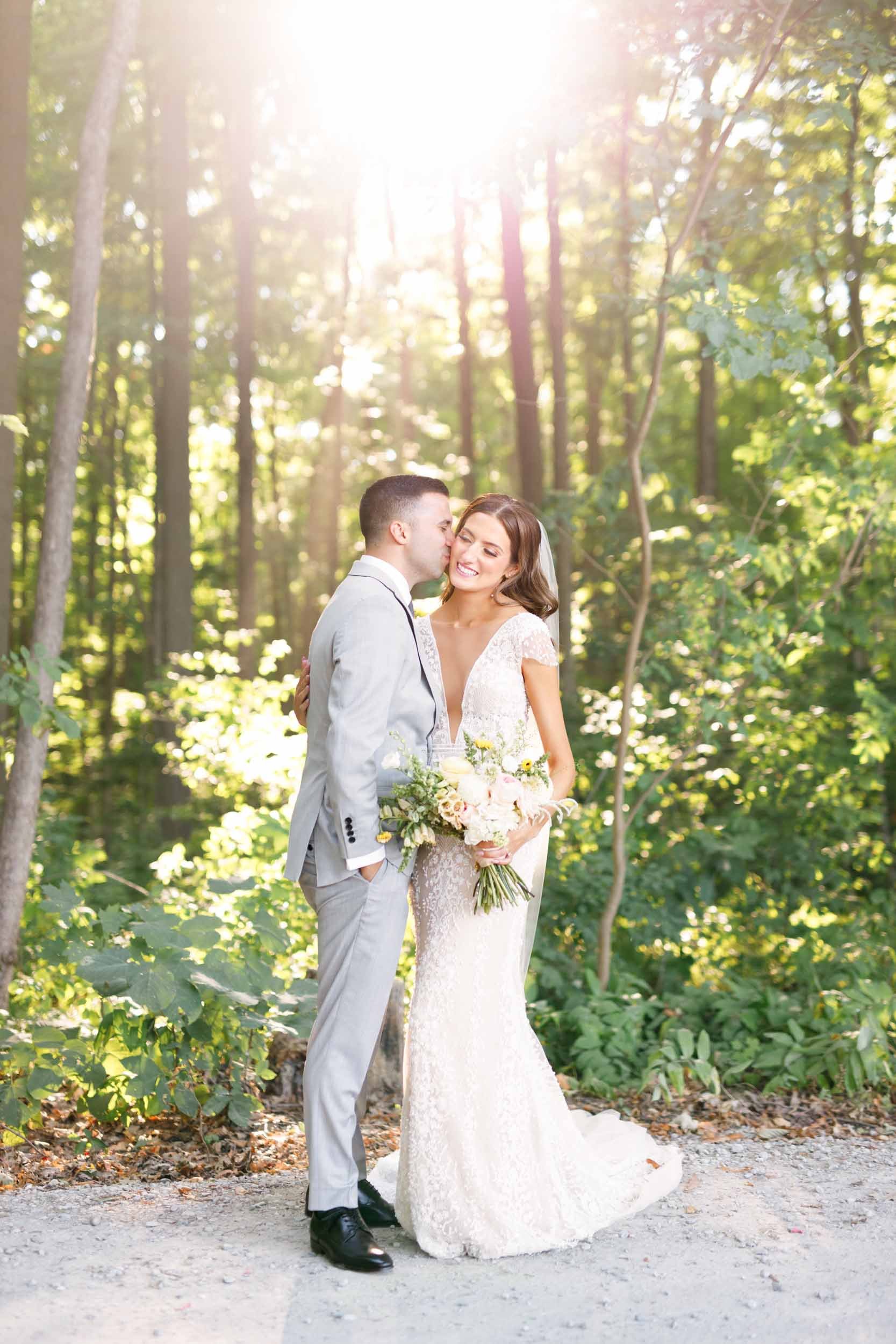 Romantic woodland portrait at Whistle Bear Golf Club wedding in Cambridge, Ontario