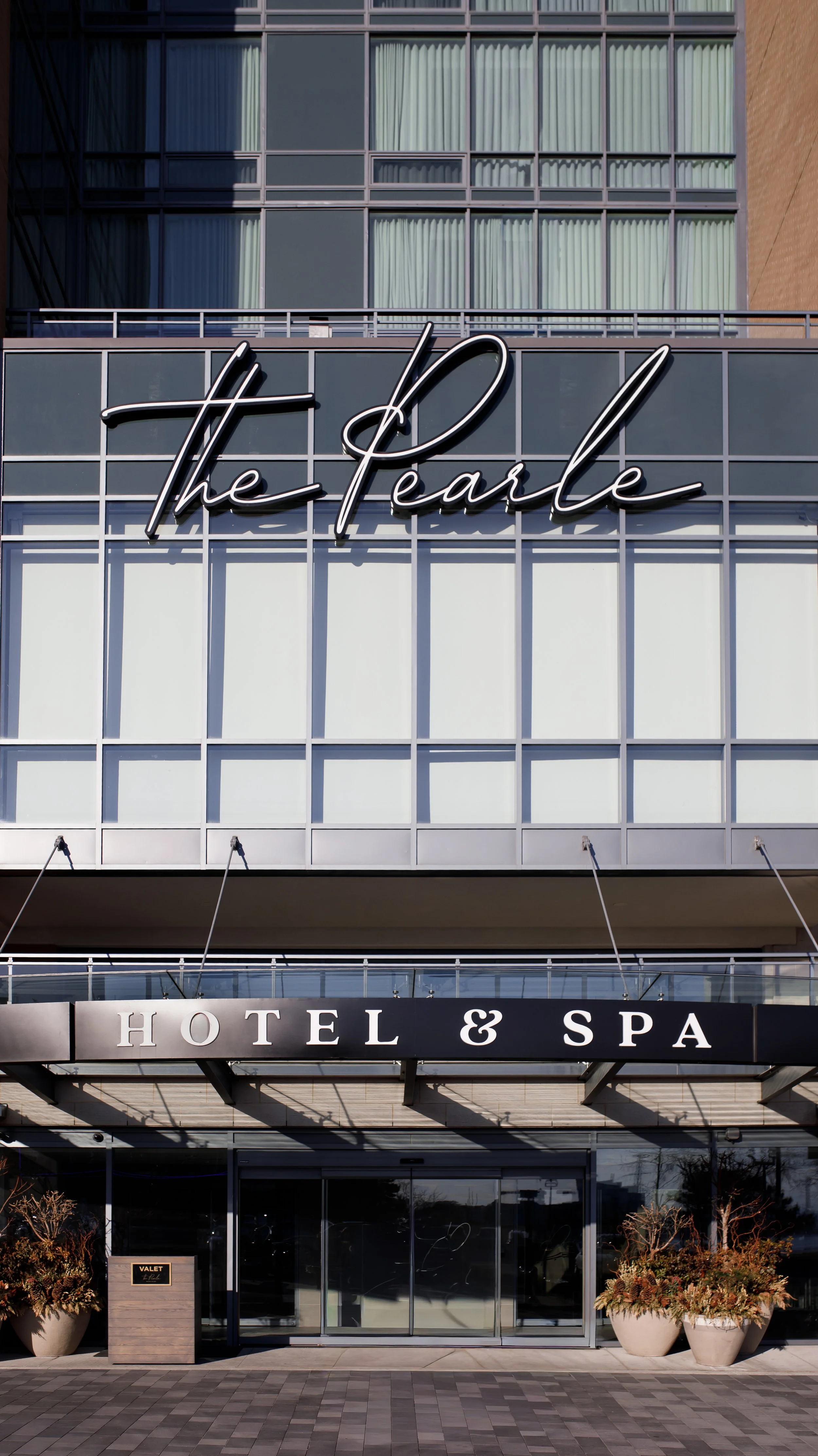 The Pearle Hotel & Spa exterior signage in Burlington, Ontario