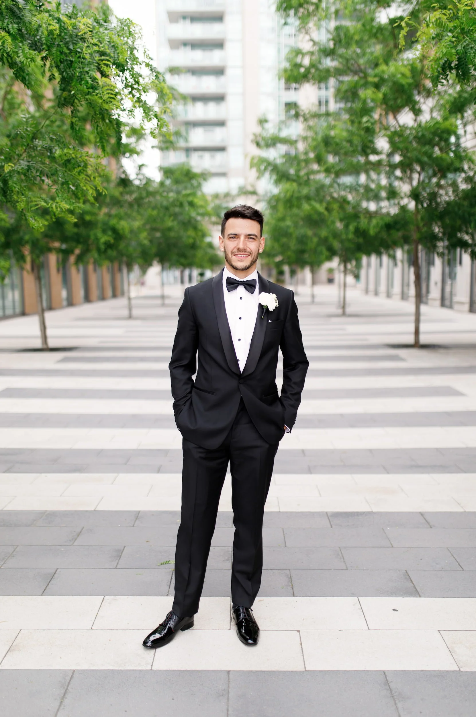 Groom portrait in downtown Burlington near The Pearle Hotel & Spa in Ontario