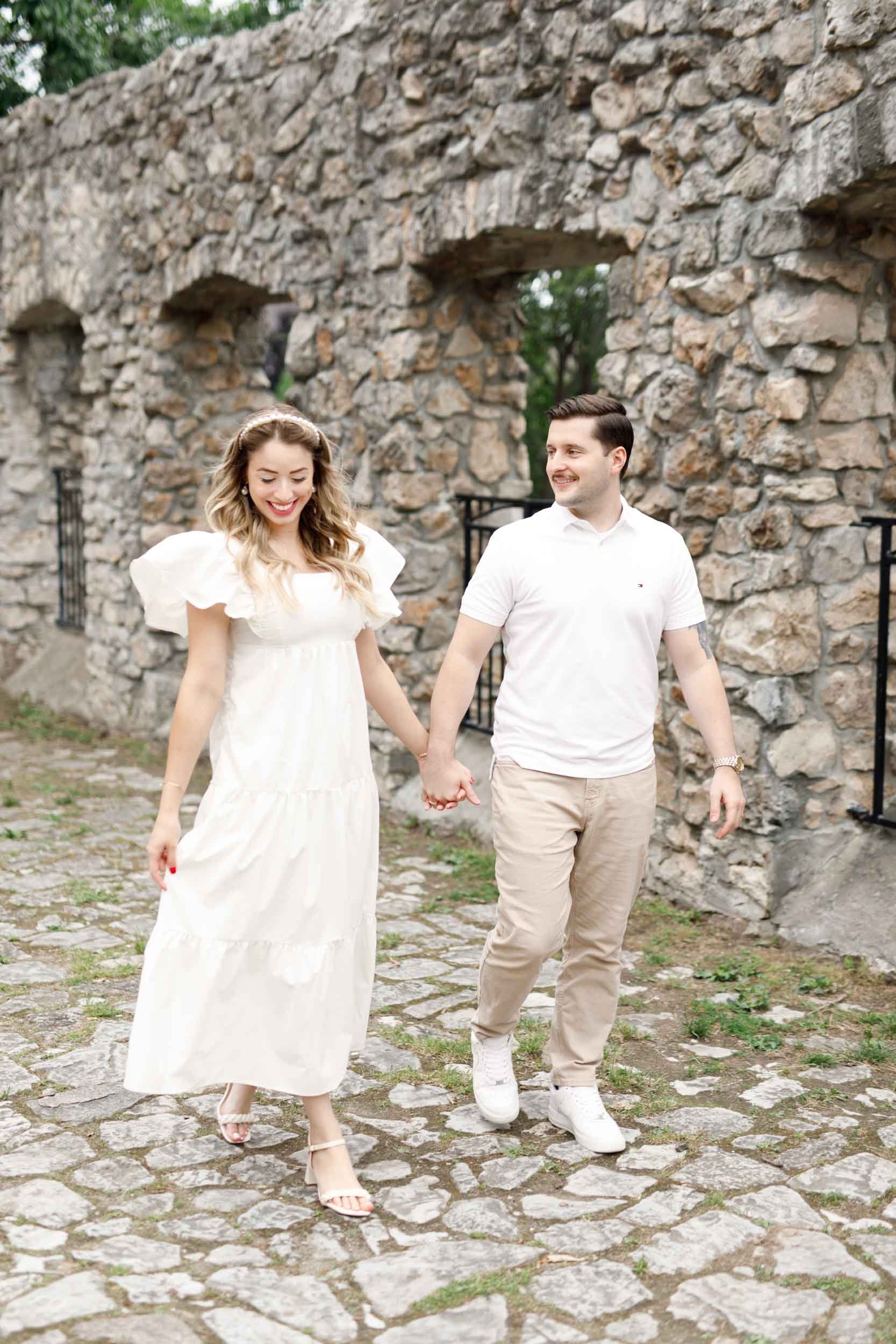 Engagement session at historic ruins near Cambridge Mill in Cambridge