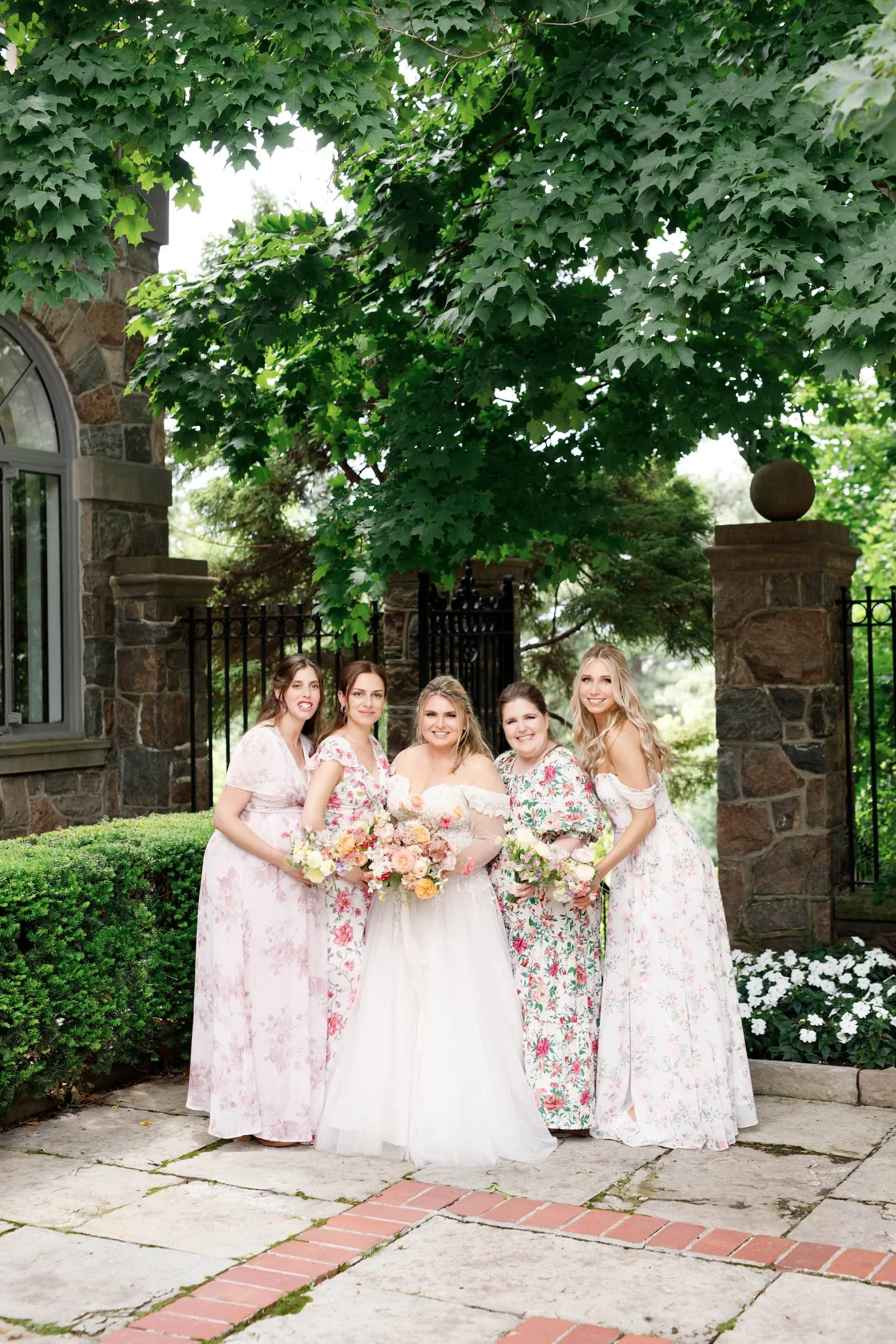 Bridesmaids portrait in courtyard at Graydon Hall Manor