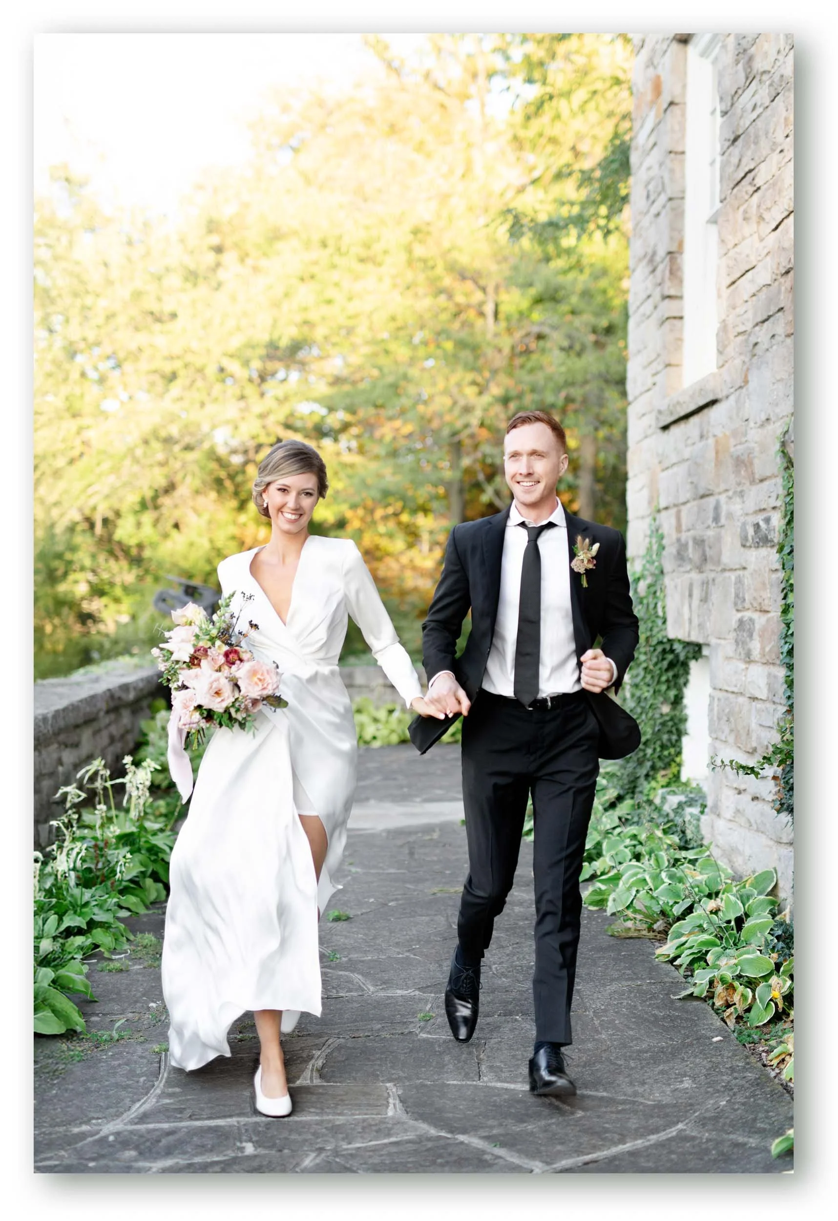 Daniel Clements and his wife running together during their wedding day