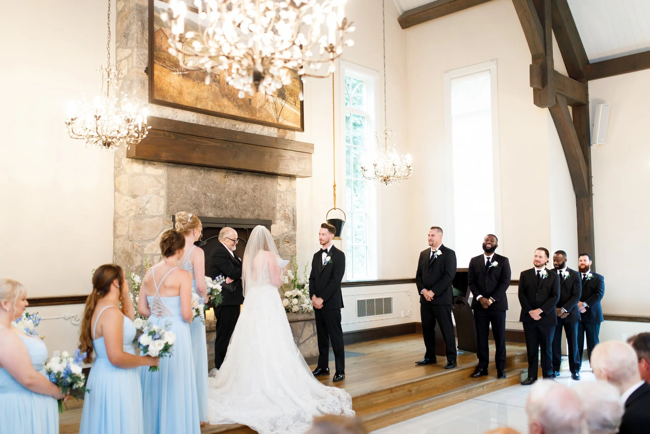Wedding ceremony inside Miller’s Chapel at the Ancaster Mill in Ancaster, Ontario