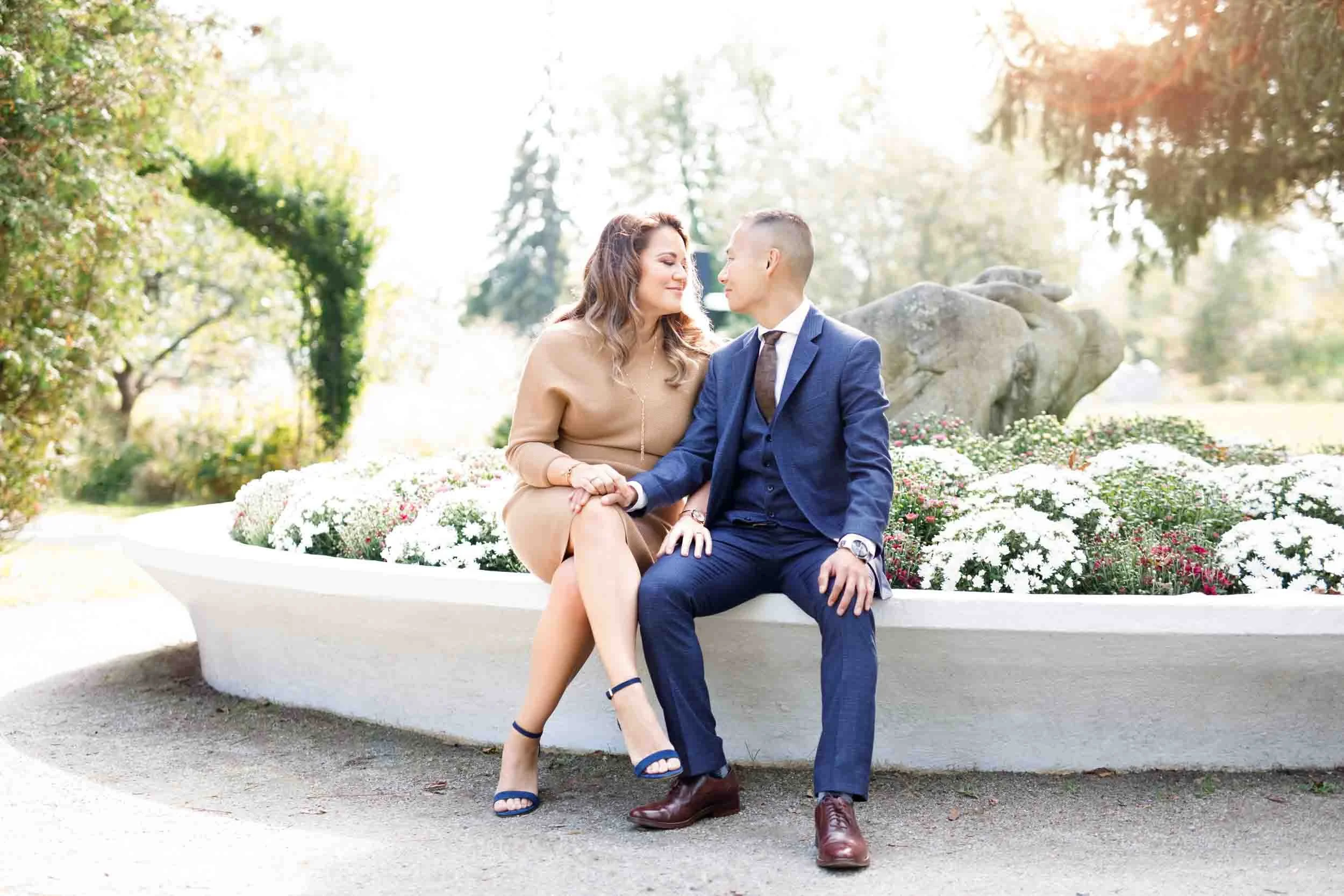 Engagement portrait at Guild Inn Estate gardens in Scarborough