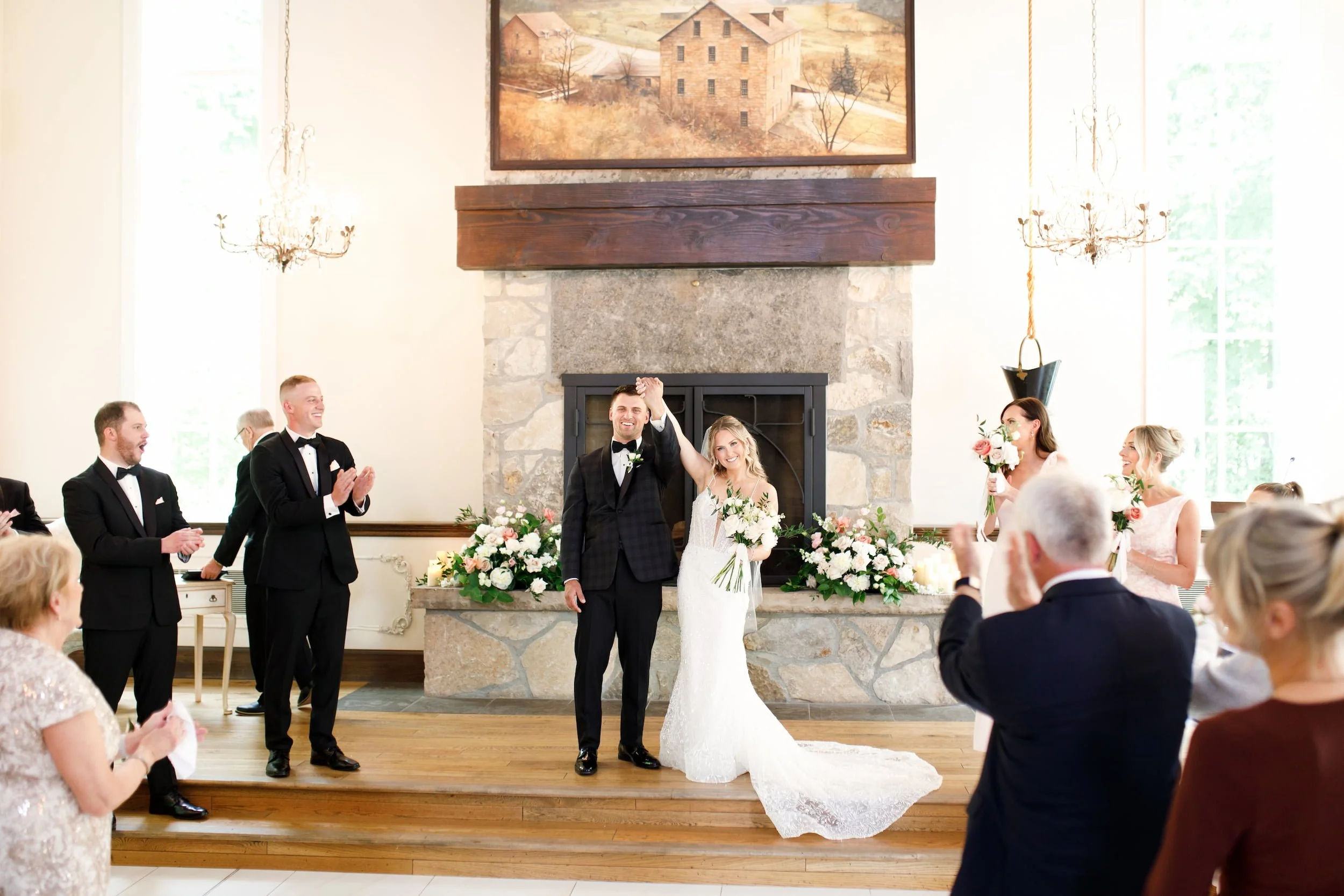Wedding ceremony inside Miller’s Chapel at the Ancaster Mill in Ancaster, Ontario