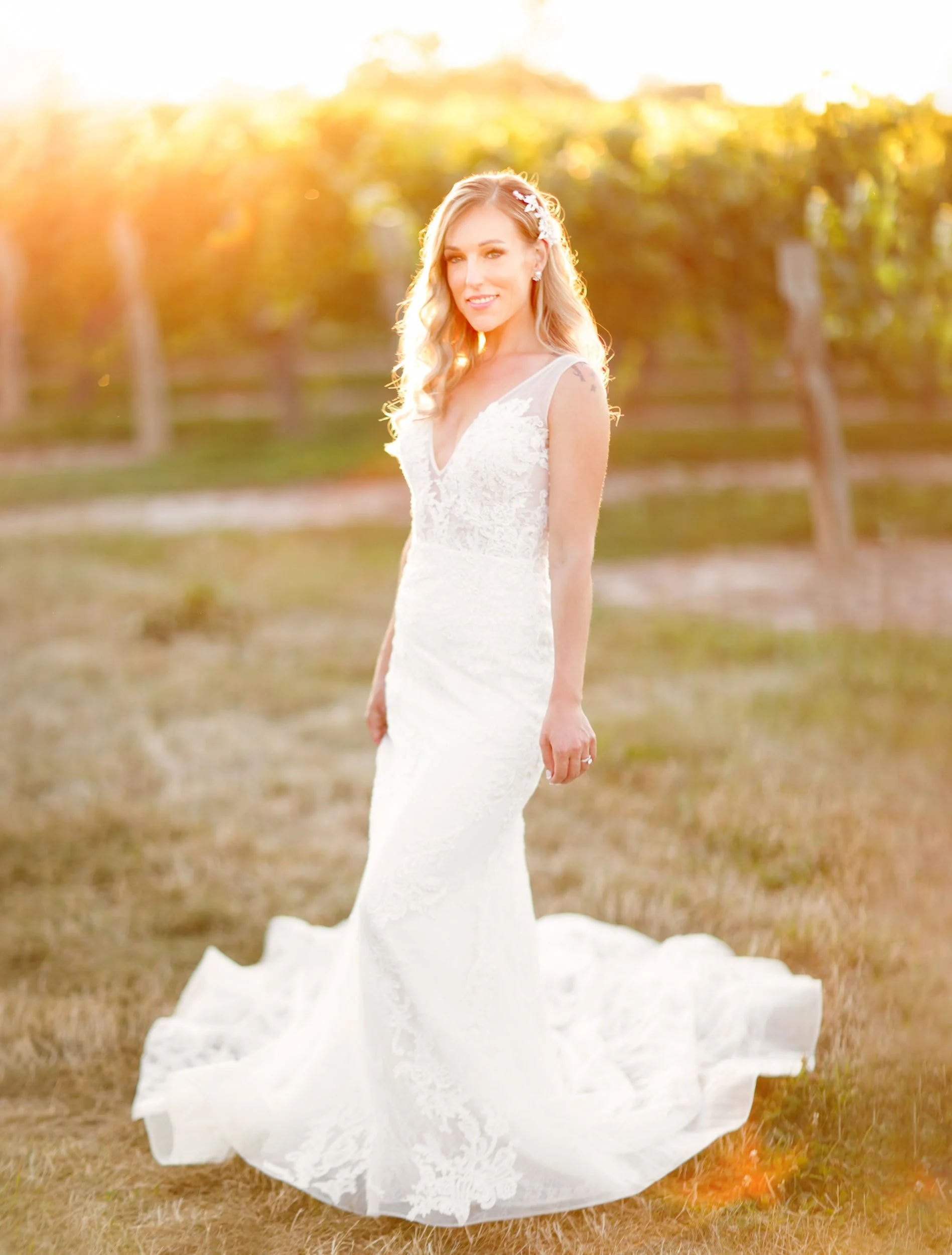 Golden hour bridal portrait at Kurtz Orchards