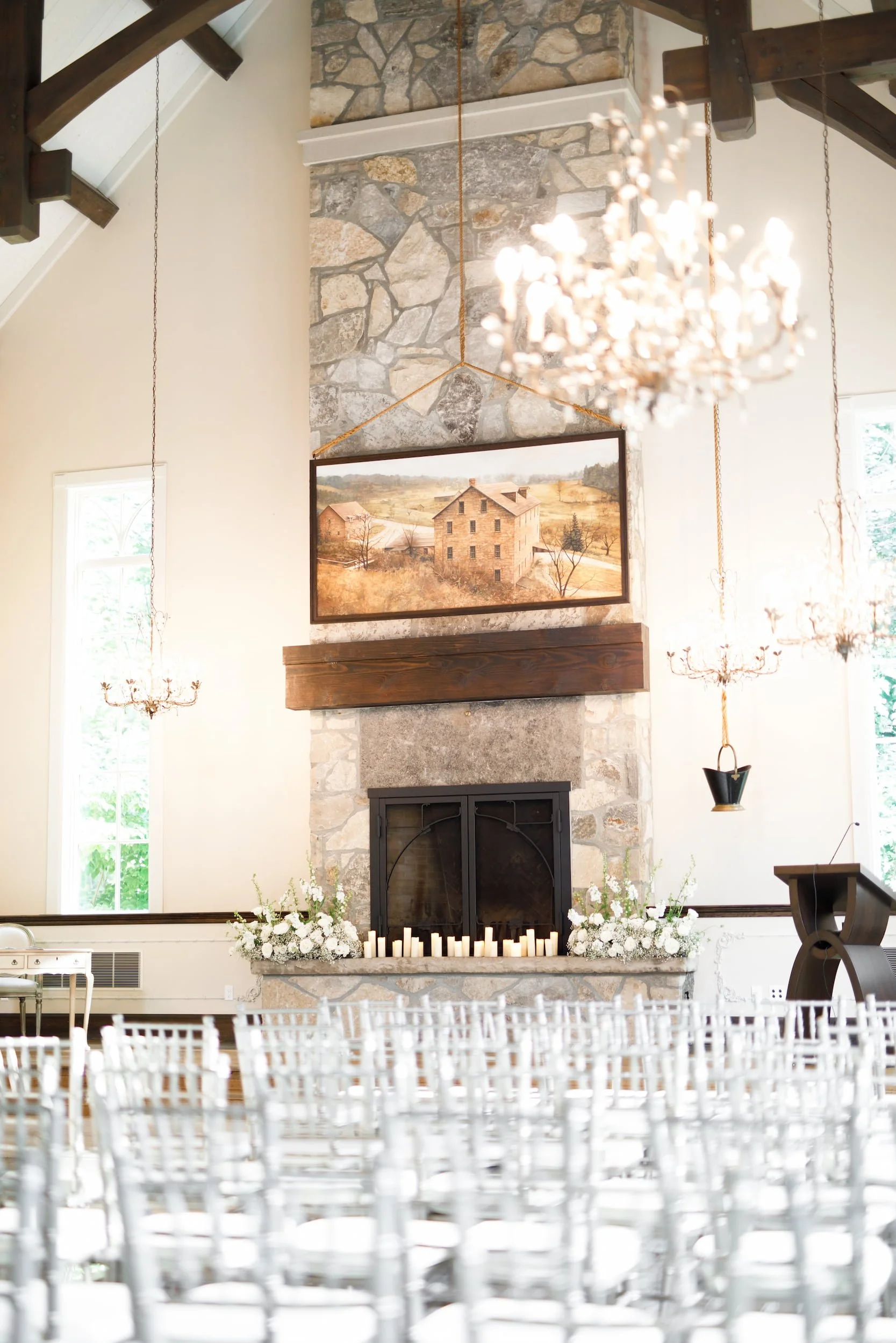 Ceremony setup inside Miller’s Chapel at the Ancaster Mill in Ancaster