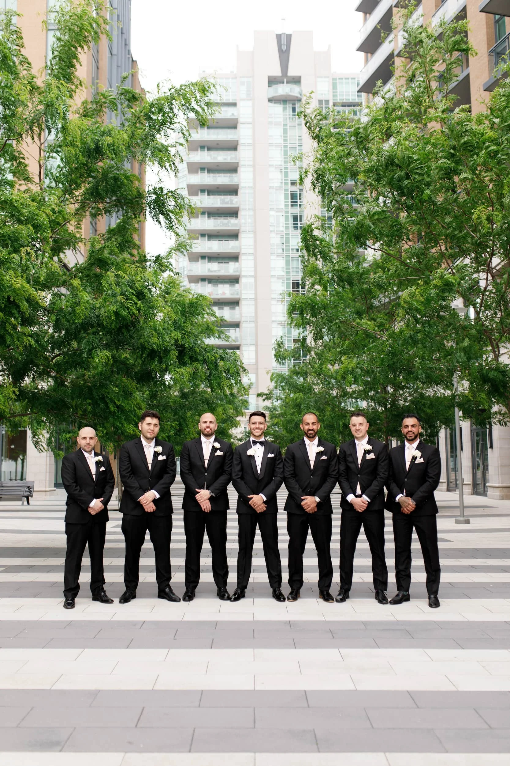 Groomsmen portrait in downtown Burlington near The Pearle Hotel & Spa in Ontario