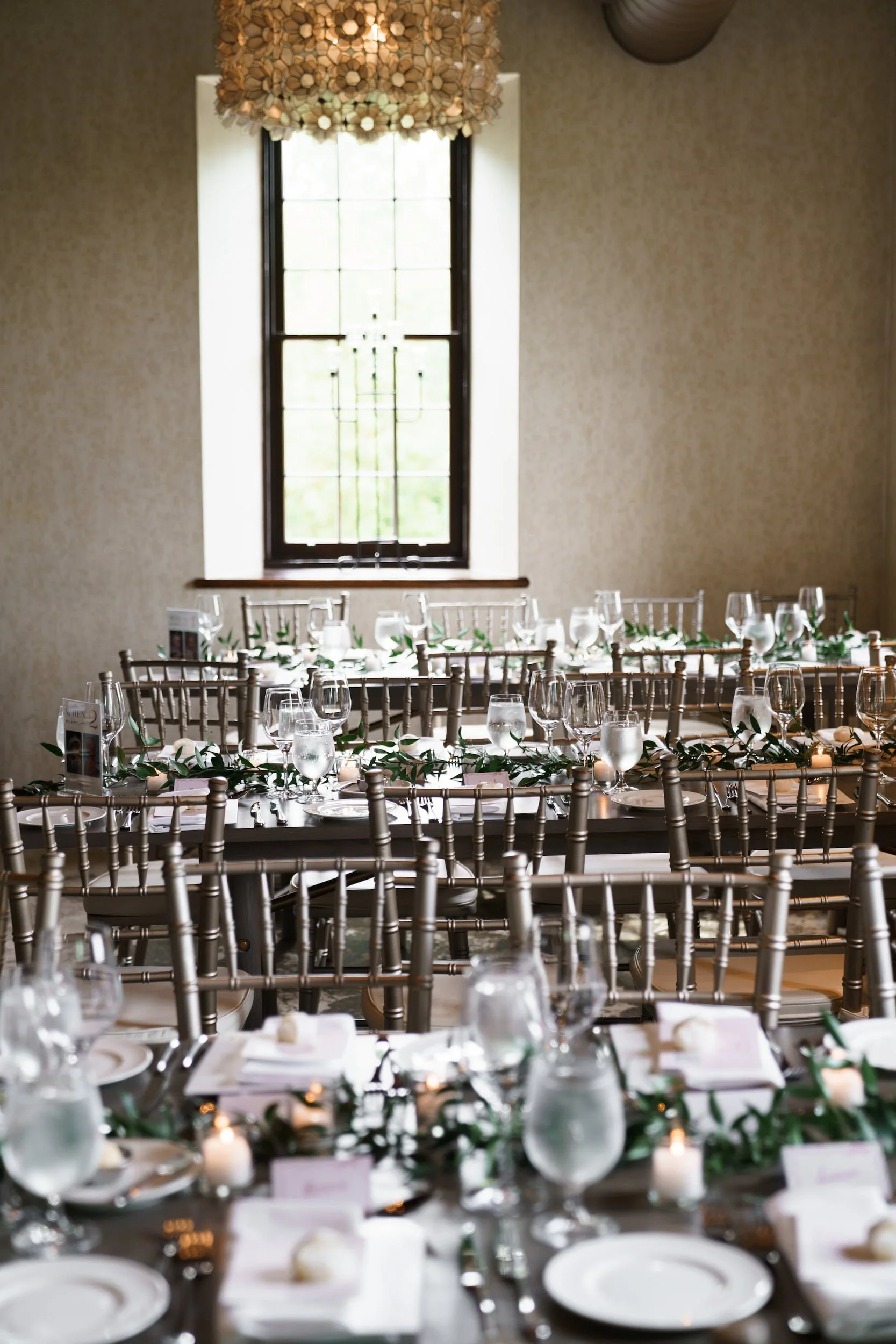 Reception table setup inside the Ancaster Mill