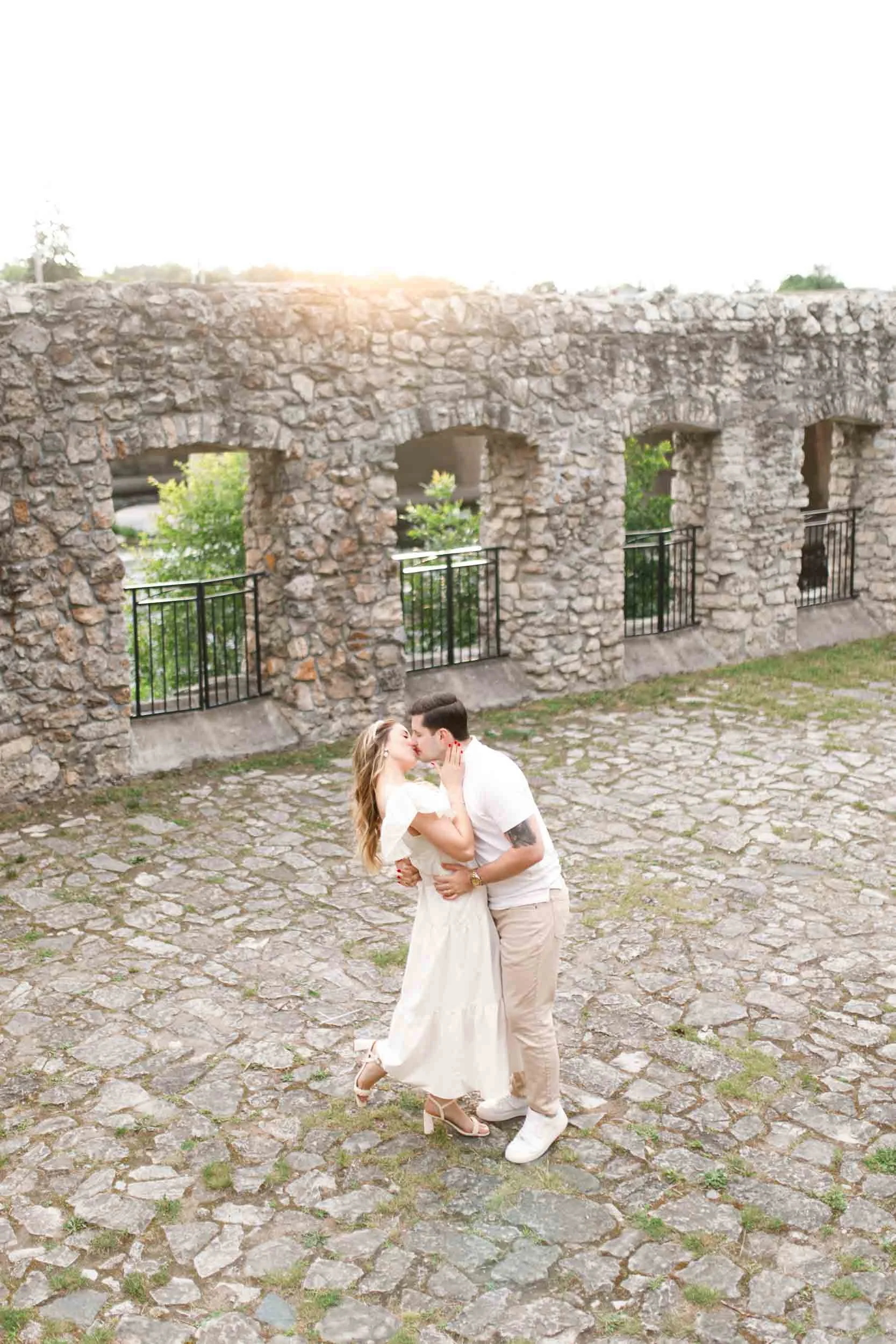 Romantic lift at stone ruins in Mill Race Park near Cambridge Mill, Ontario