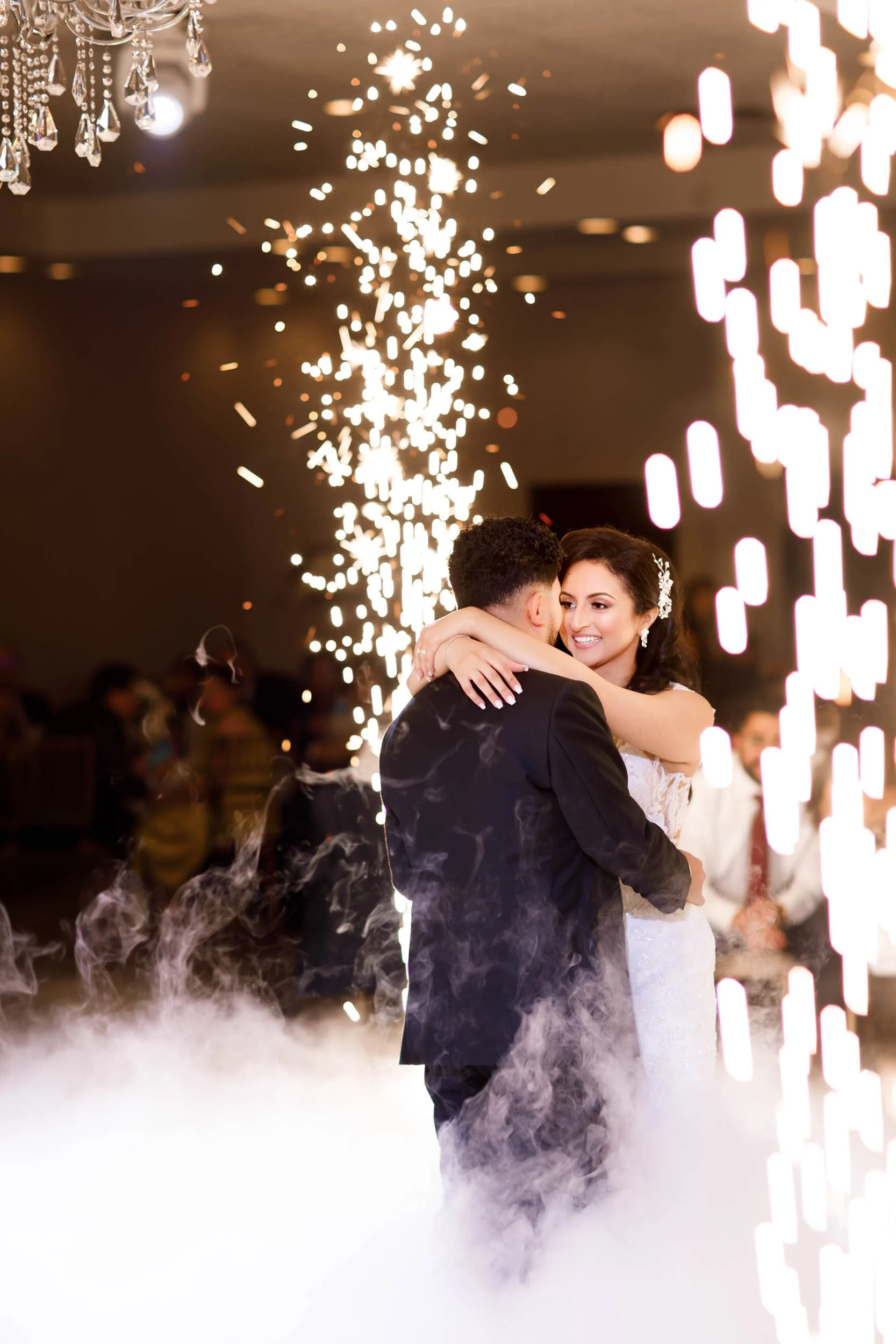 First dance with indoor sparklers and low-lying fog at The Manor Event Venue in King, Ontario