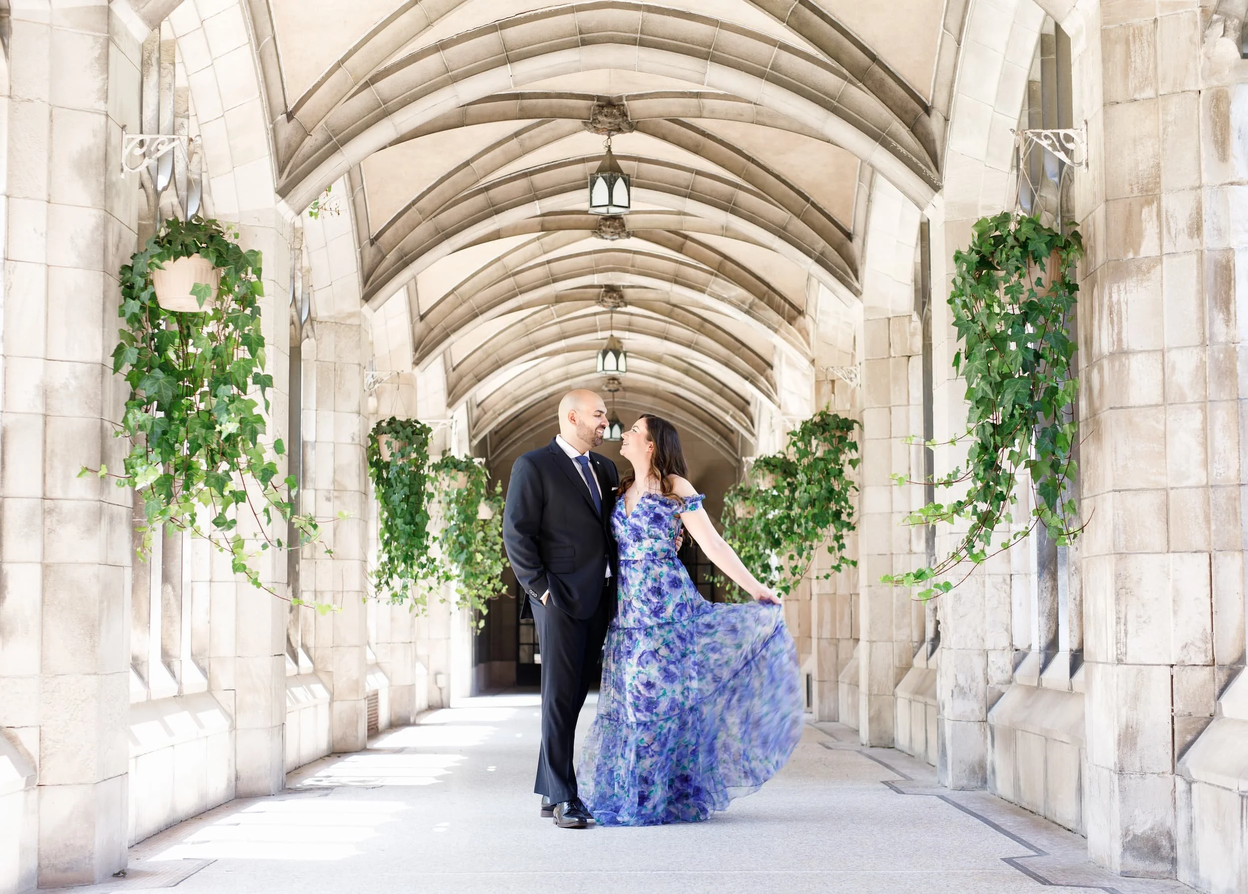 Romantic portrait in the gothic archway at Knox College in the University of Toronto