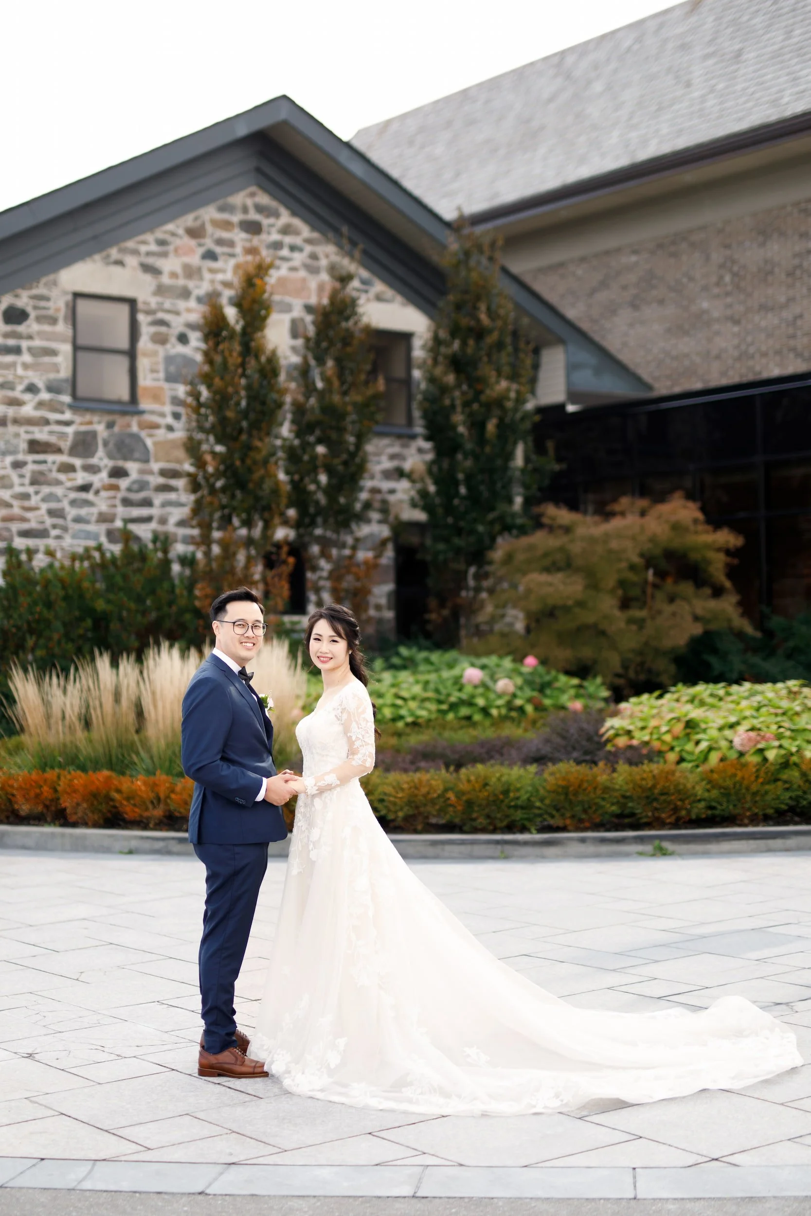 Bride and groom portrait in the Arlington Estate courtyard in Vaughan