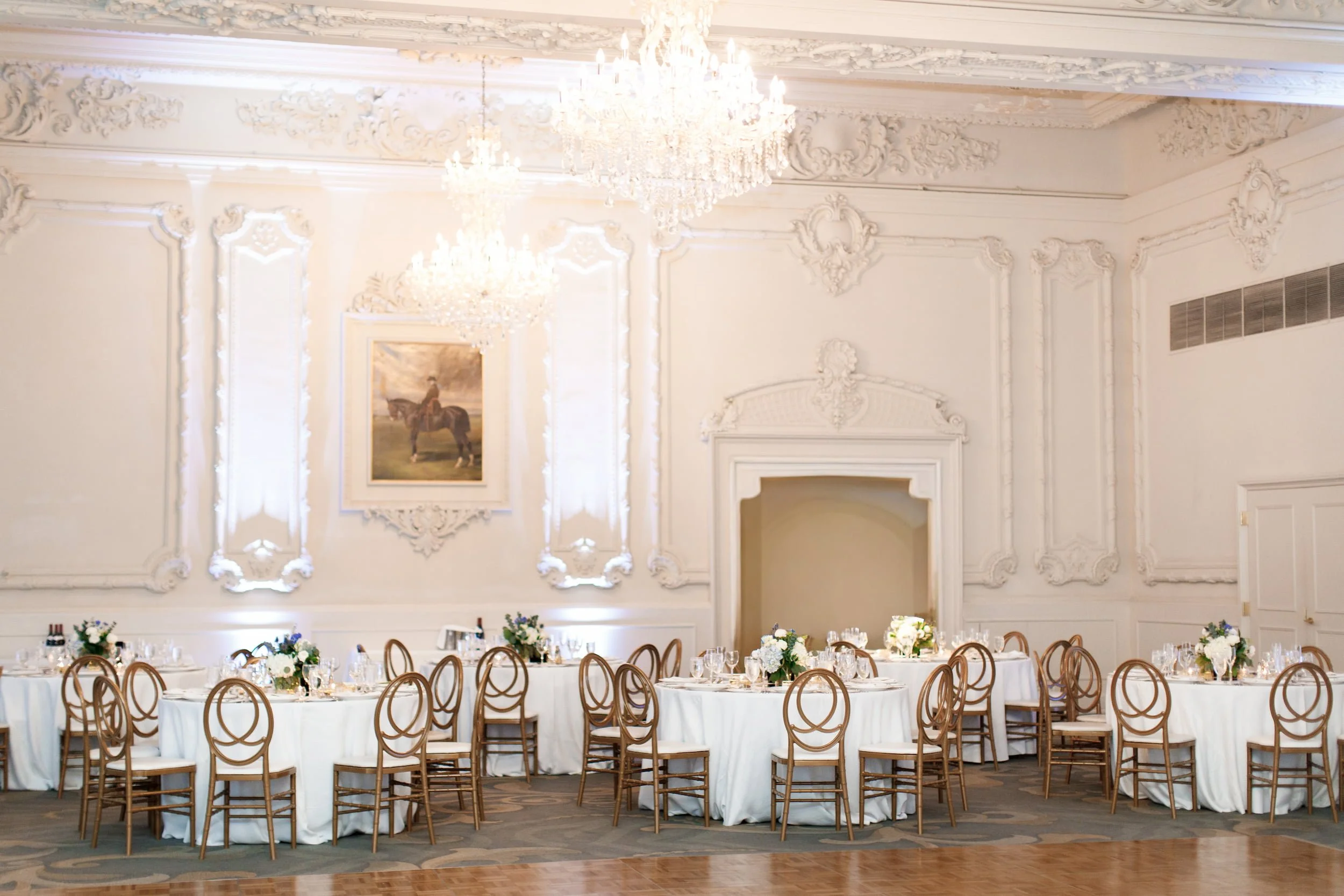 Reception space inside the Sovereign Ballroom at Omni King Edward Hotel
