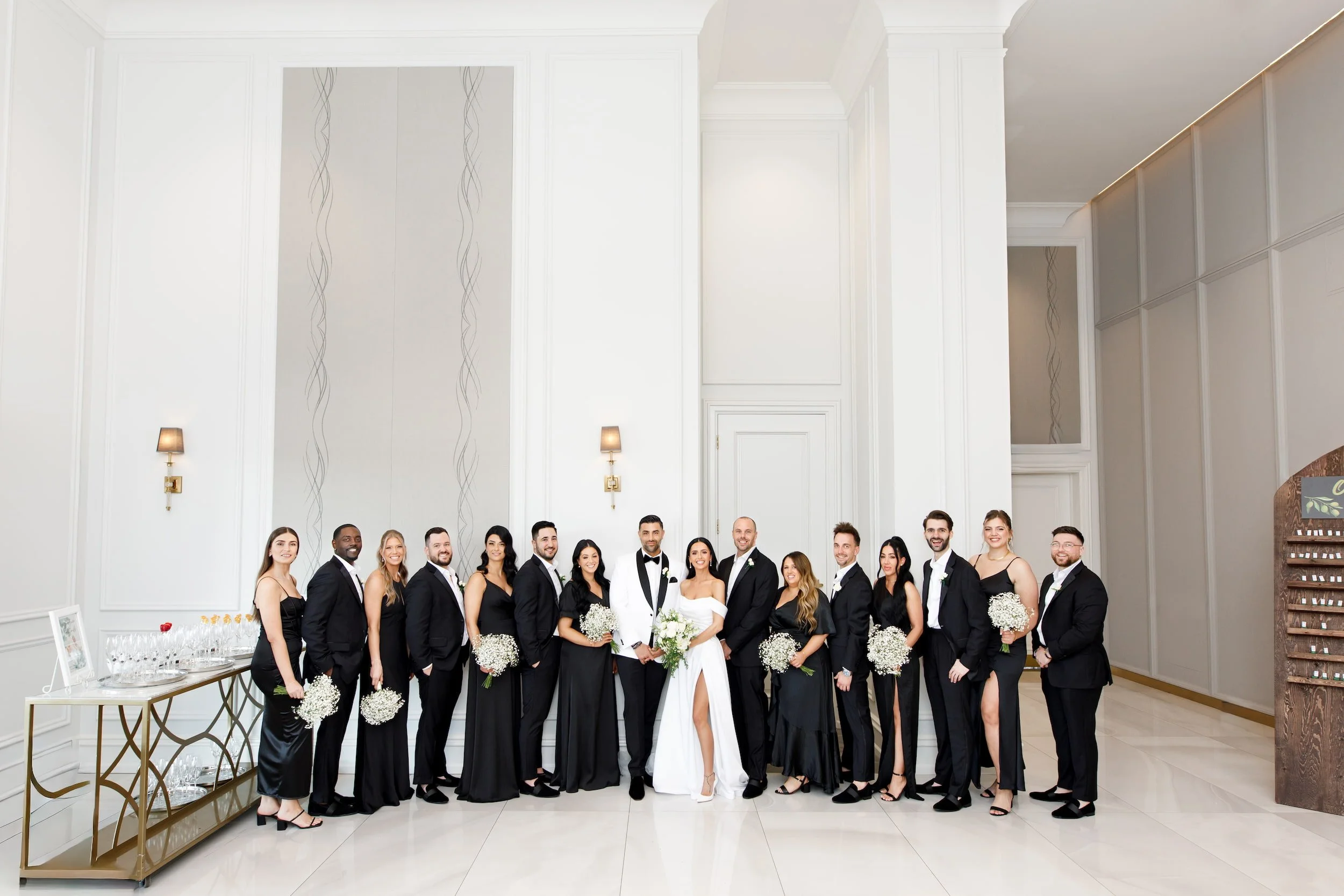 Wedding party portrait inside the Arlington Estate grand foyer in Vaughan