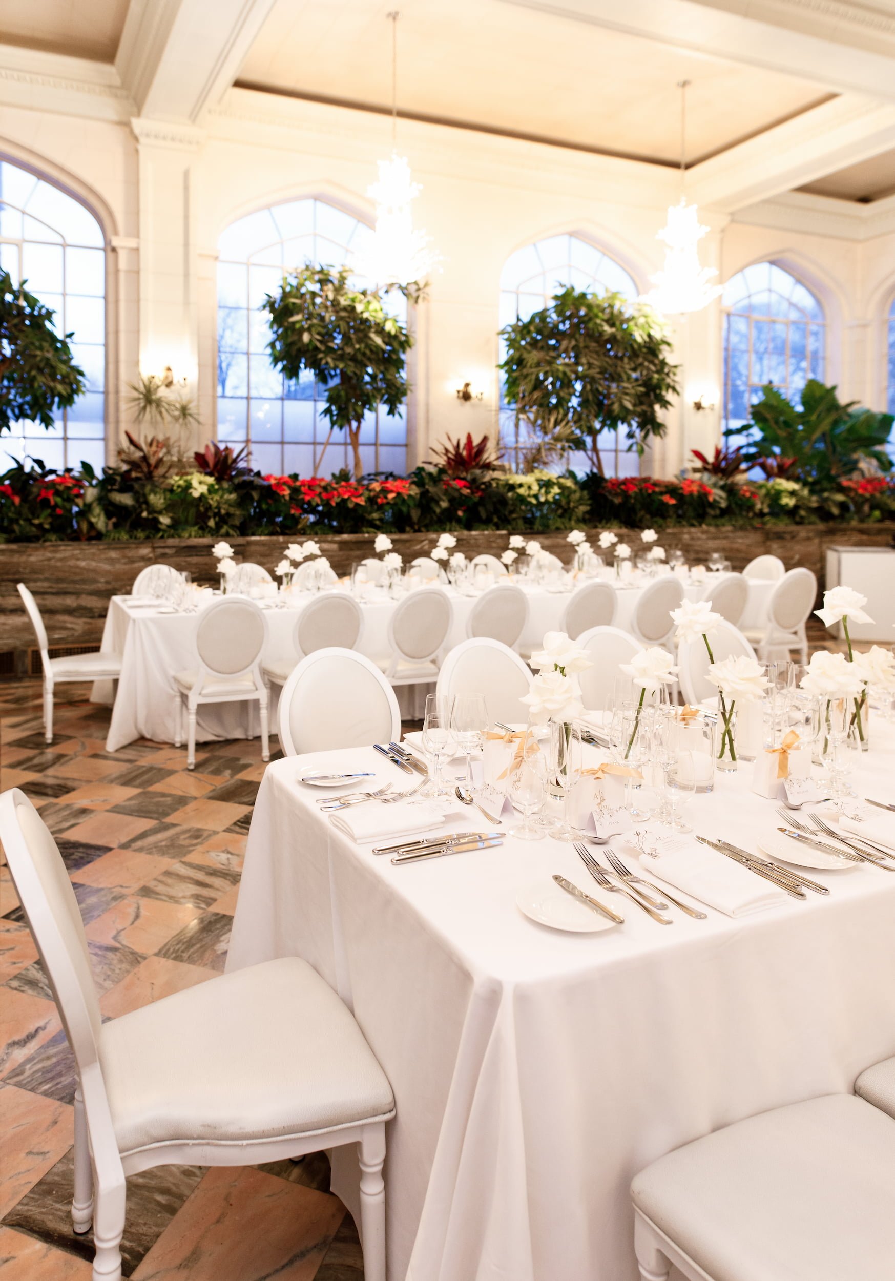 Wedding reception layout inside Casa Loma Conservatory