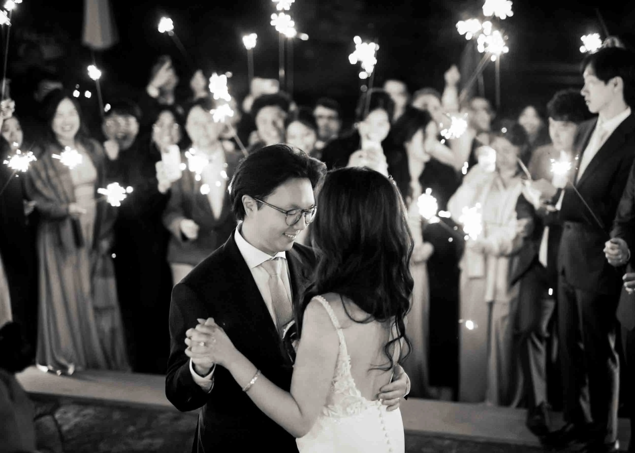 Black and white last dance during sparkler exit at Graydon Hall Manor