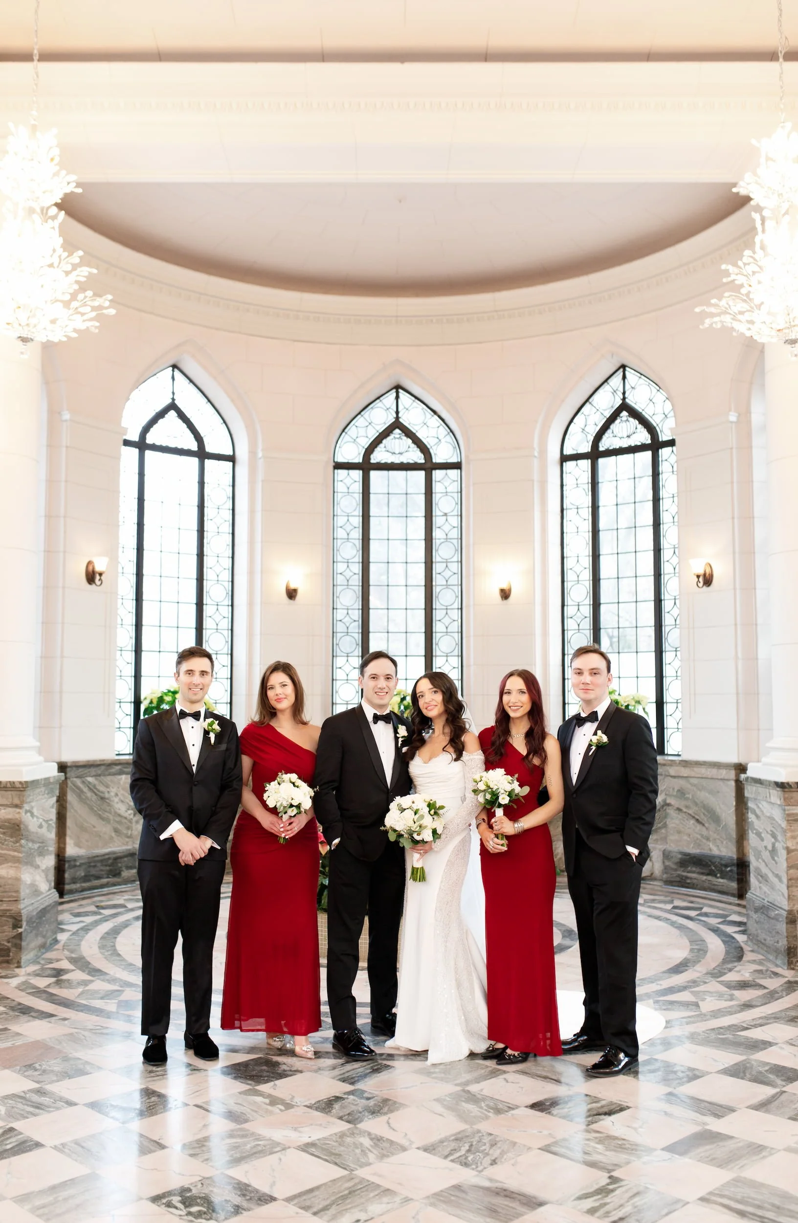 Wedding party portrait inside the Casa Loma Conservatory
