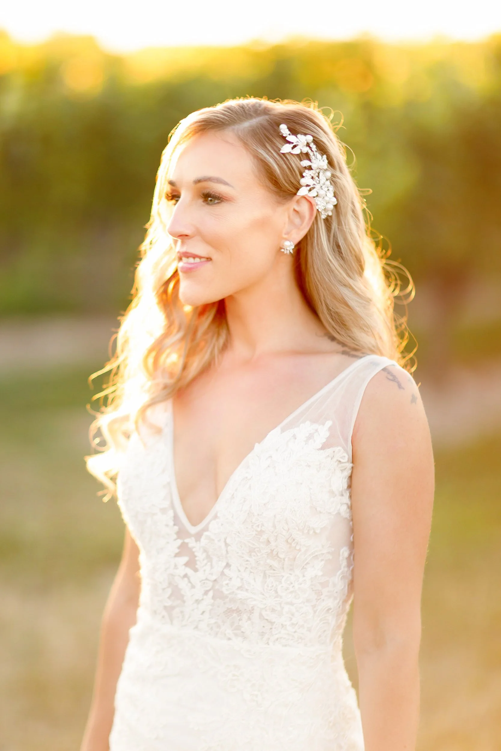 Bridal portrait at golden hour in Niagara wine country
