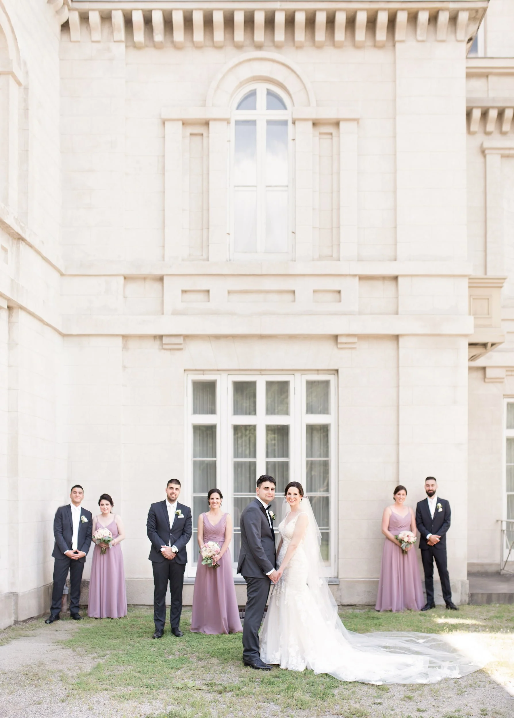 Wedding party lined along Dundurn Castle façade